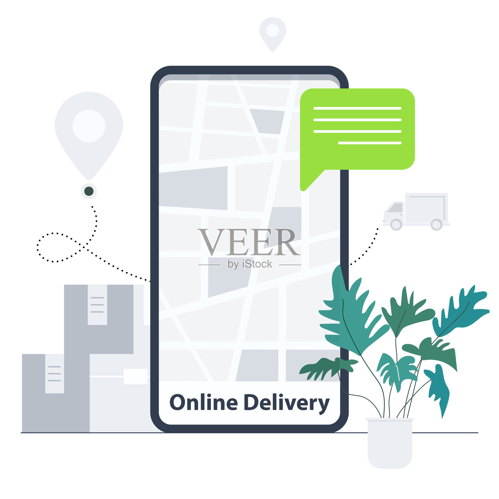 网上交付的概念。平面设计的性格。商业、卫生保健和医学媒介说明。插画图片素材