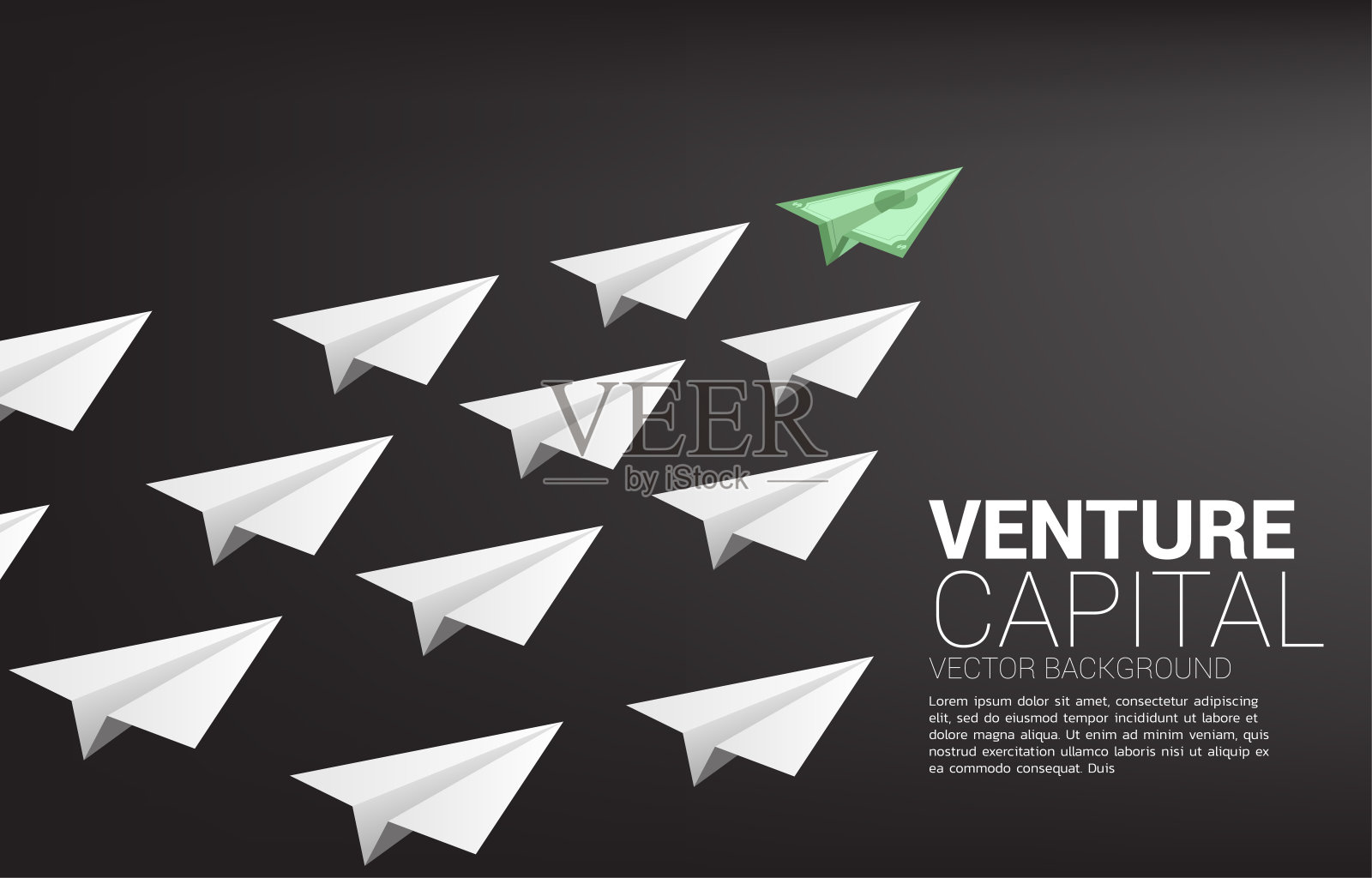 钞票、折纸飞机比一组白色移动得快。插画图片素材