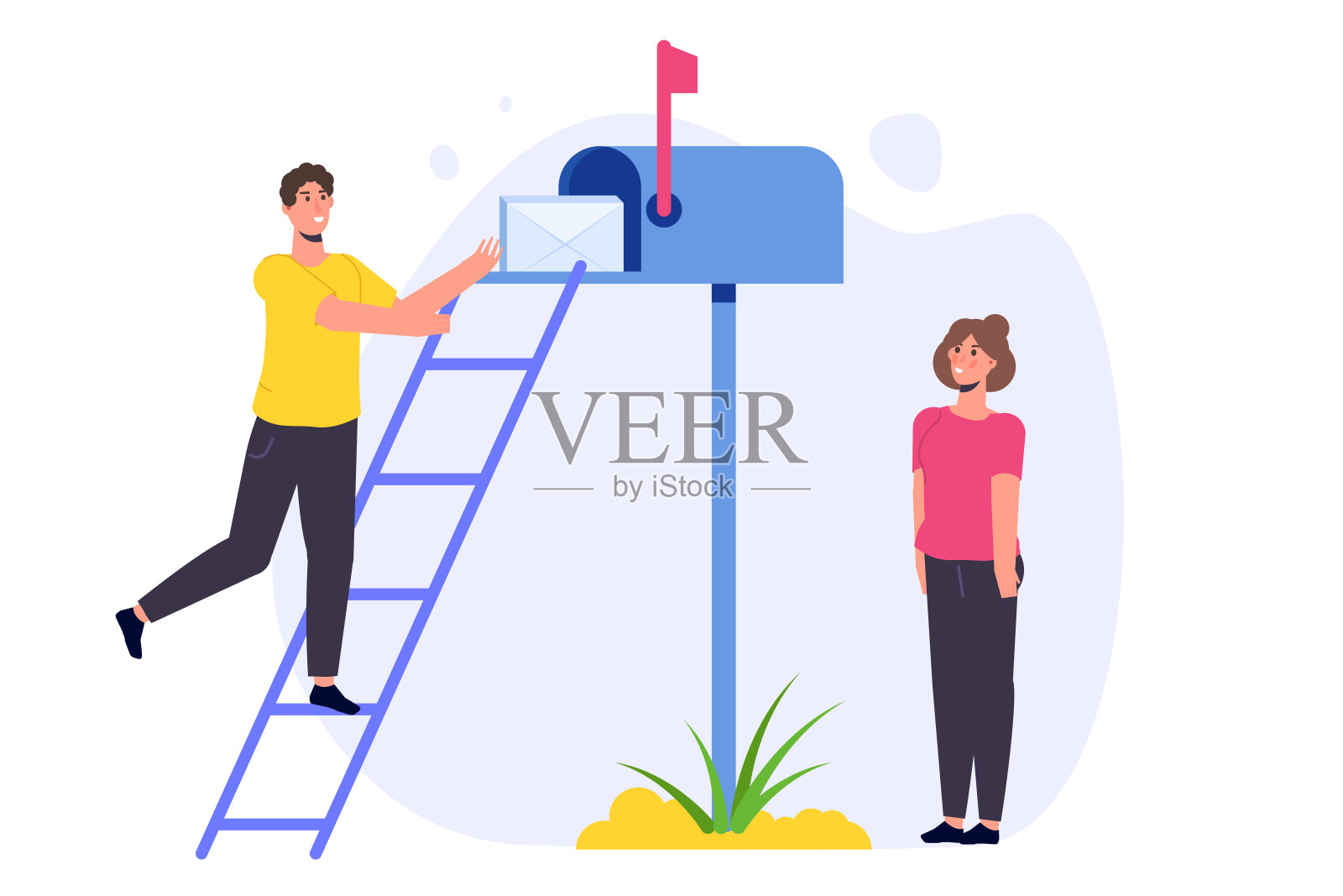 男人和女人从智能手机接收邮件。矢量图插画图片素材