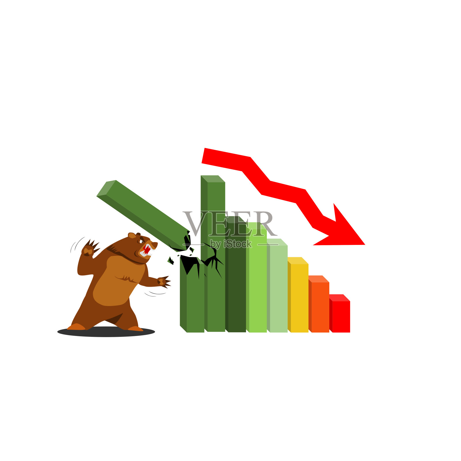 市场处于熊市状态。矢量插图。证券交易所市场具有隐喻意义。股价正在下跌。交易业务的概念。现代肥胖风格矢量插图。插画图片素材