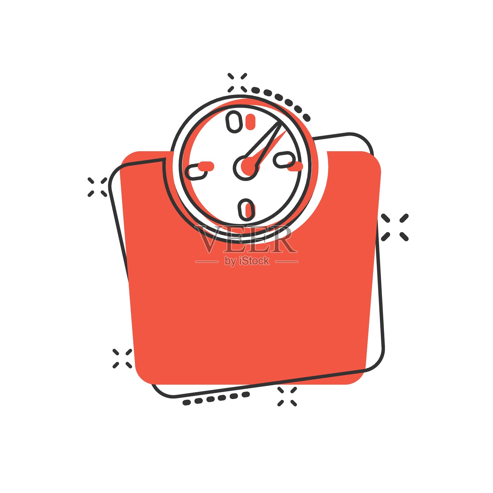 以漫画风格缩放图标。平衡卡通矢量插图在白色孤立的背景。比较飞溅效应的经营理念。插画图片素材