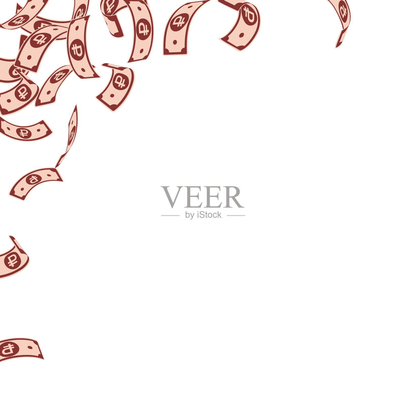 俄罗斯卢布贬值。浮动的RUB票据插画图片素材