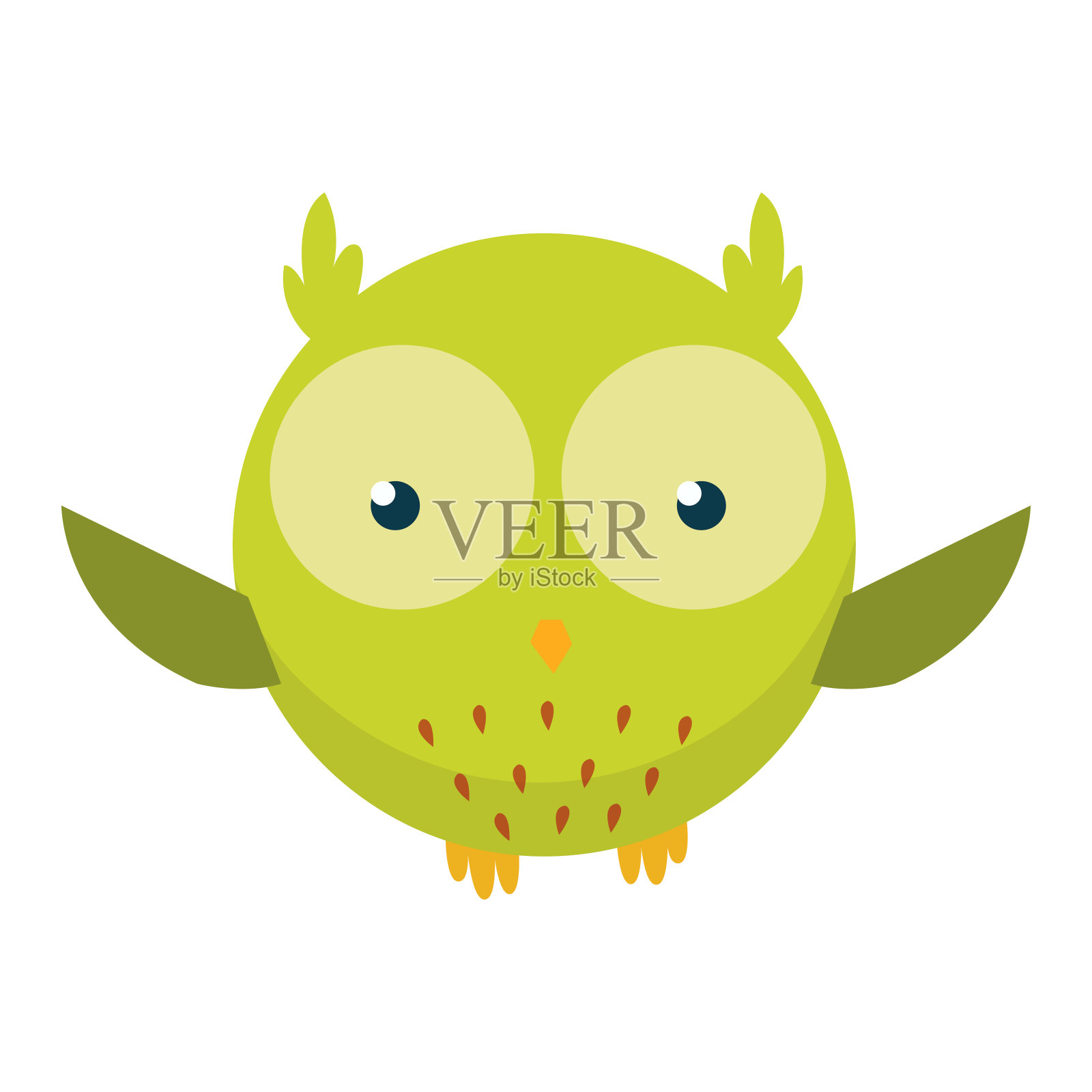 可爱有趣的猫头鹰。森林里的鸟。装饰和风格玩具，娃娃。快乐快乐的小鸟在平面风格。孤立儿童卡通插图，印刷或贴纸设计元素图片