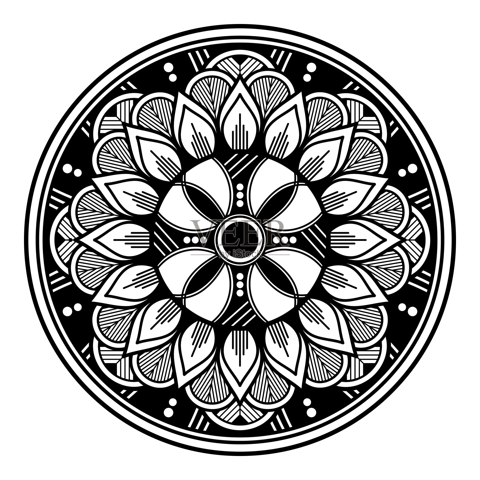 曼荼罗圆形装饰。可用于贺卡、手机壳打印等。手绘背景，矢量孤立在白色。每股收益10插画图片素材