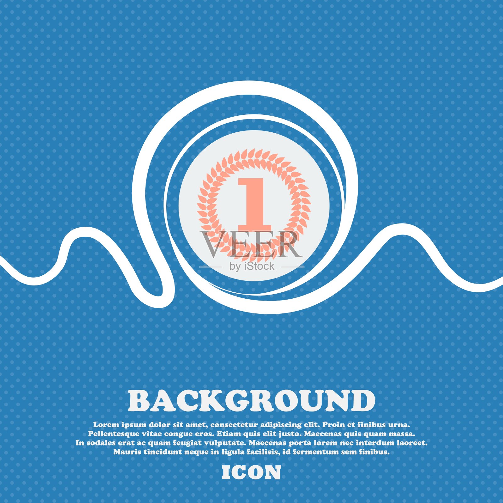 奖章，奖励，第一个标志。蓝色和白色的抽象背景与空间斑点的文本和您的设计。向量插画图片素材