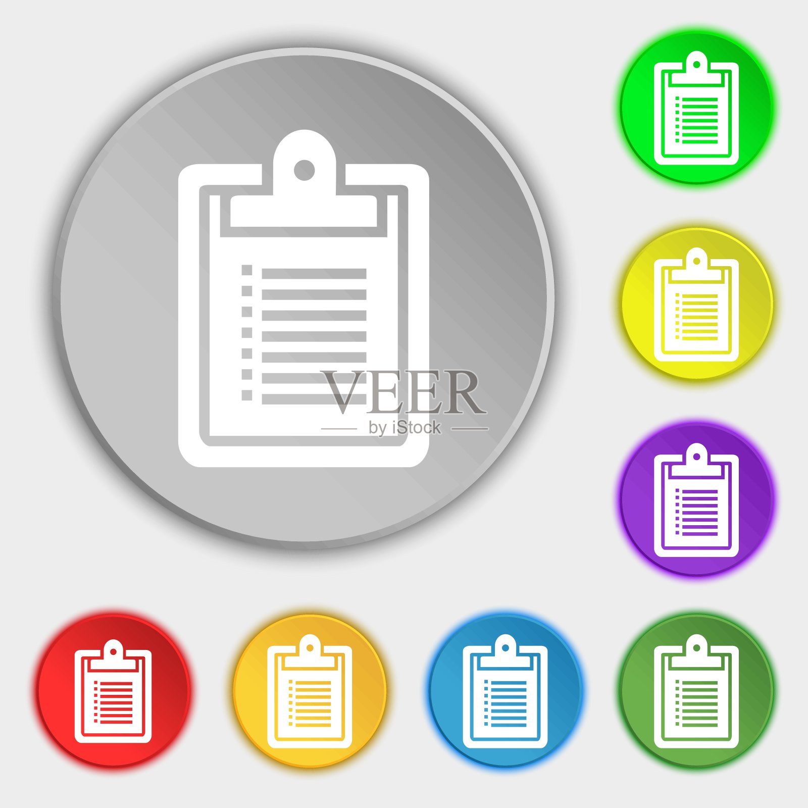 笔记本图标符号。符号在八个平面按钮上。向量图标素材