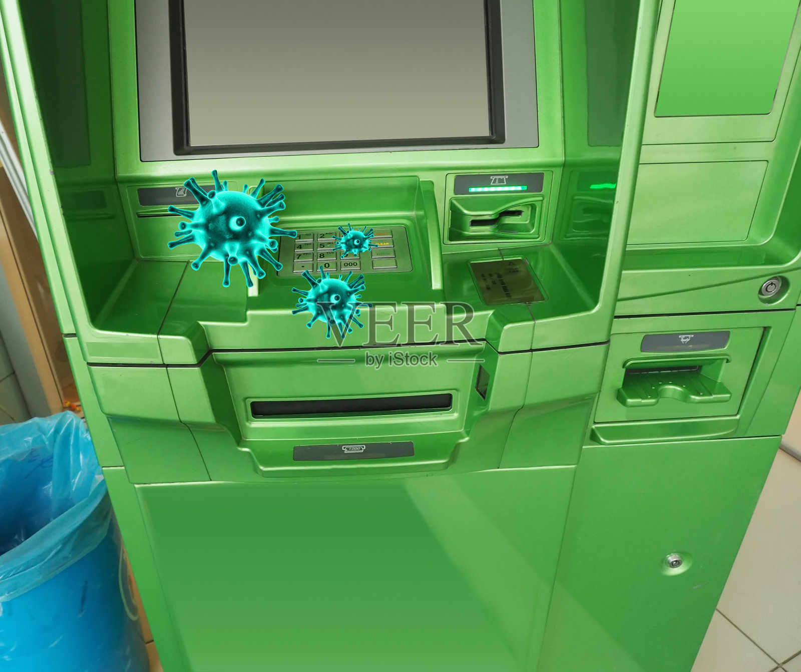 ATM是病毒和细菌的传染源。三维演示照片摄影图片