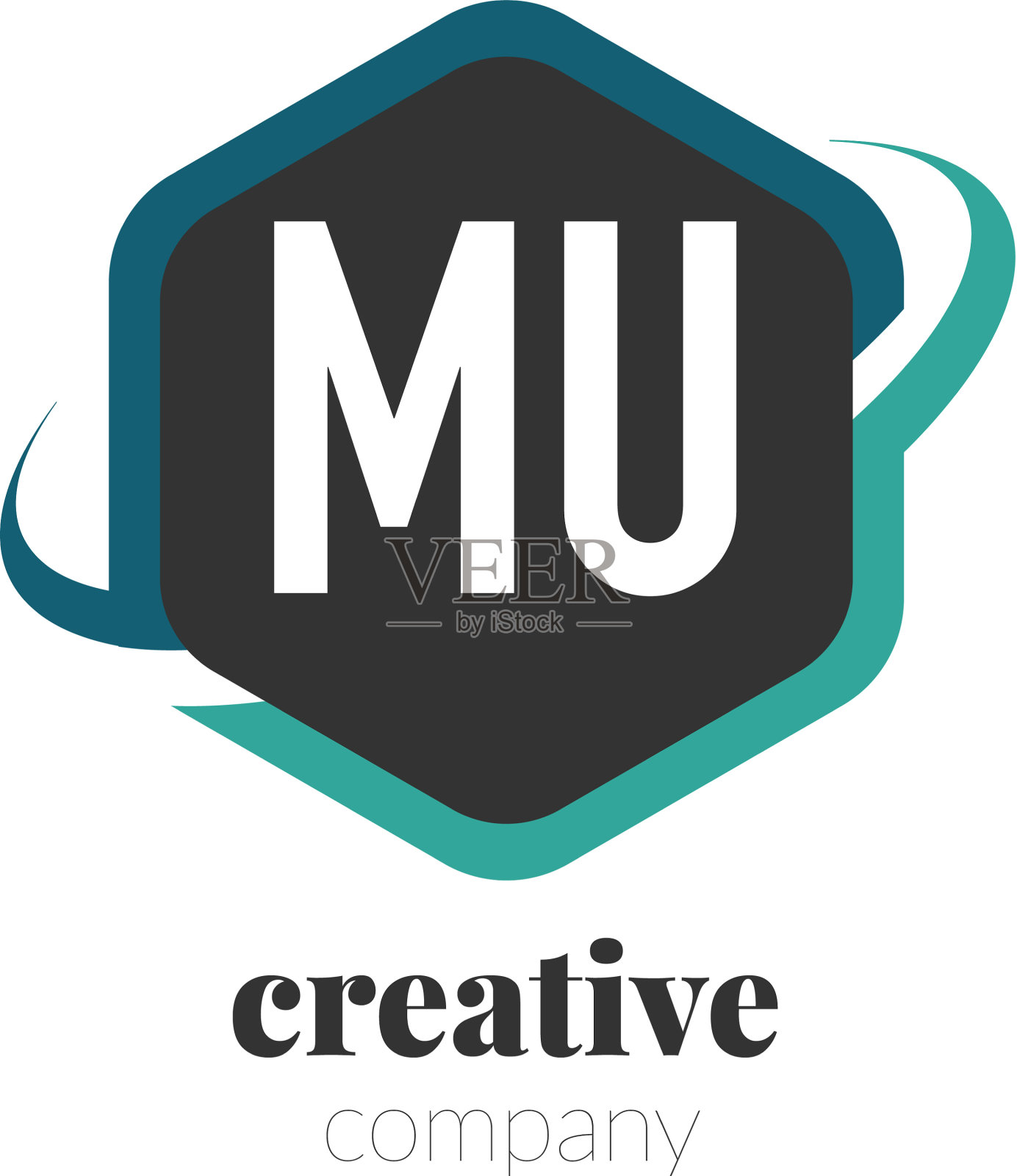 首字母mu创意六角形设计标志插画图片素材