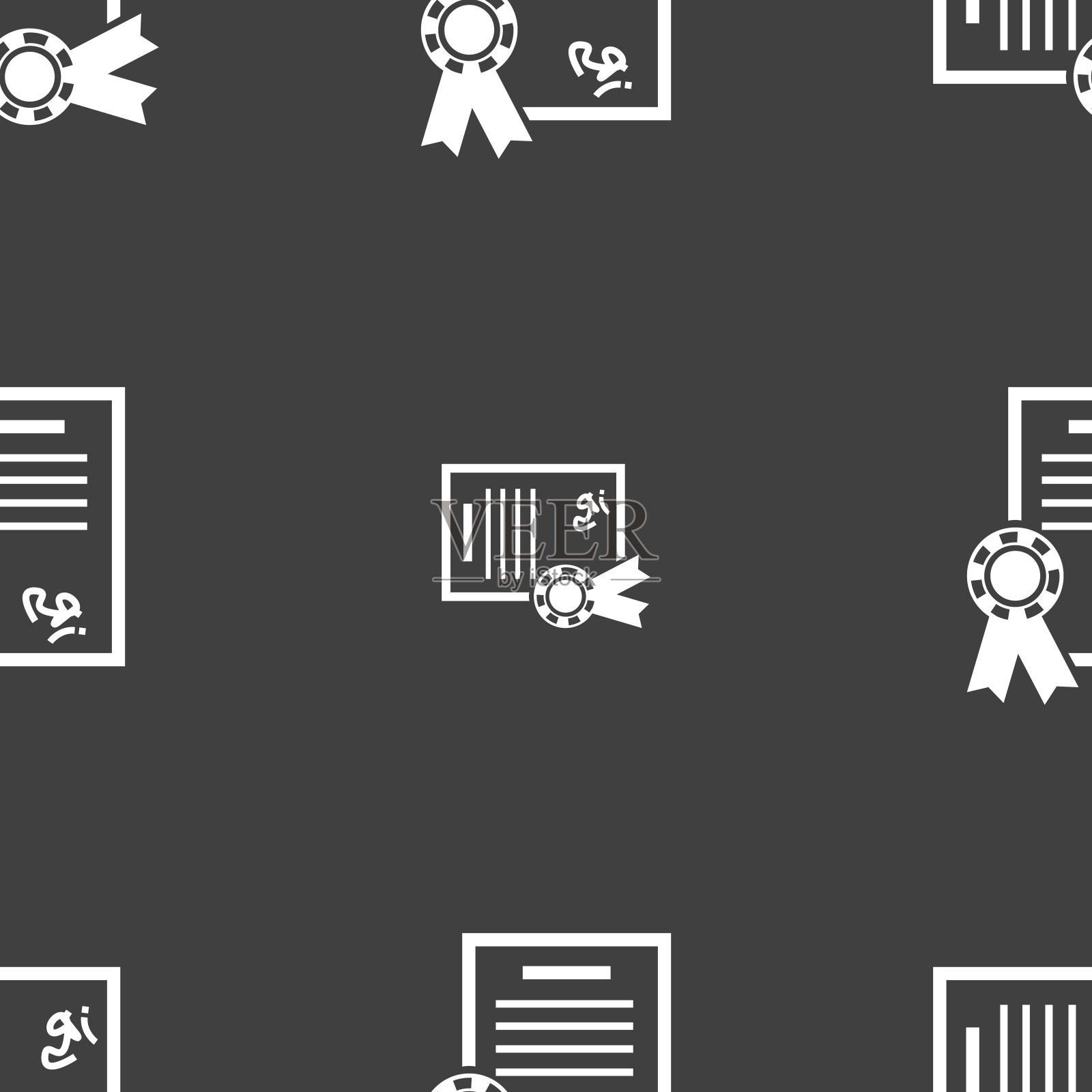 证书、文凭标志。灰色背景上的无缝模式。向量插画图片素材
