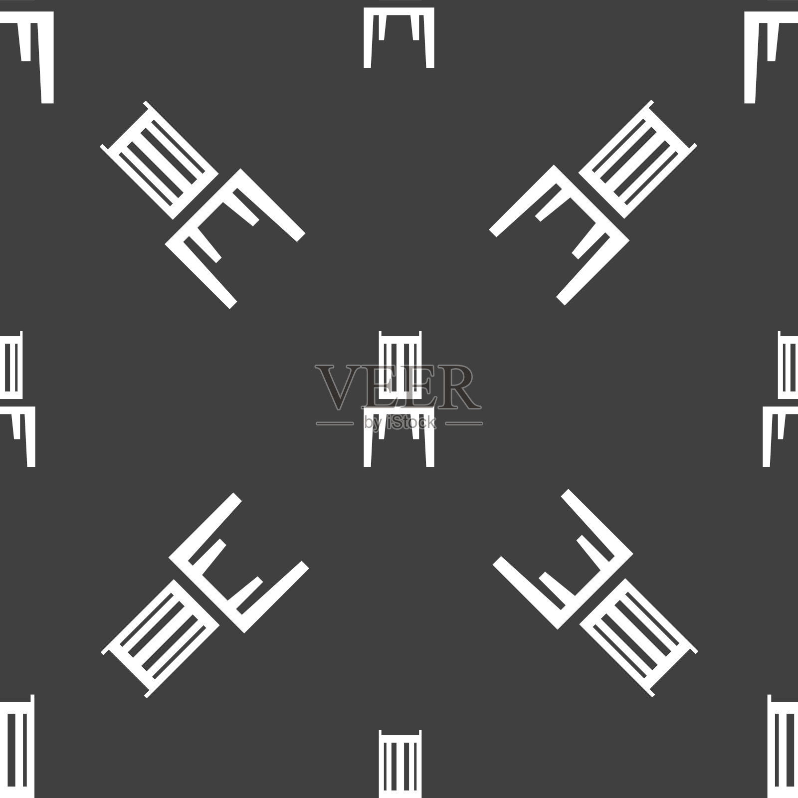 椅子上的图标符号。灰色背景上的无缝模式。向量插画图片素材