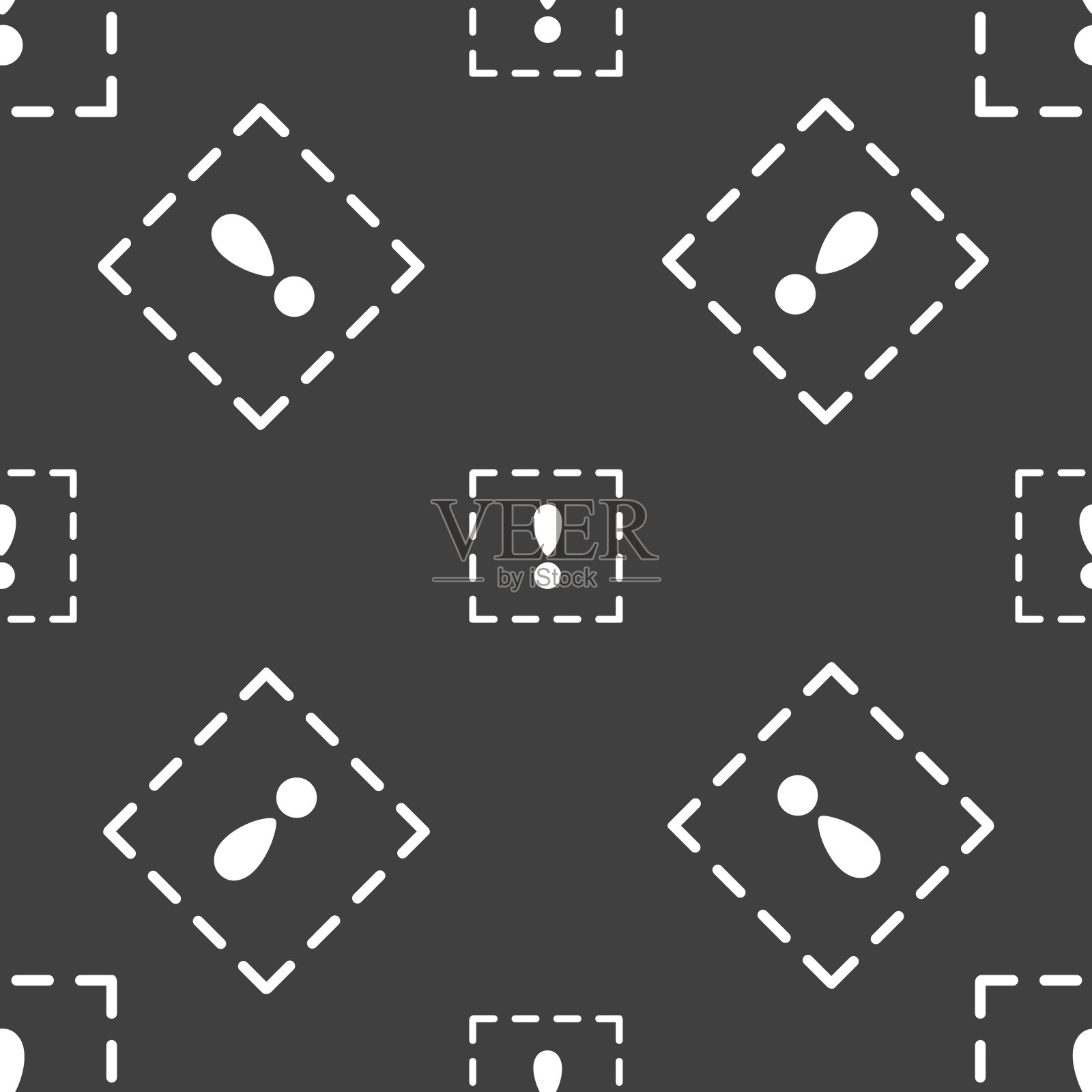 方形图标符号中的感叹号。灰色背景上的无缝模式。向量图标素材