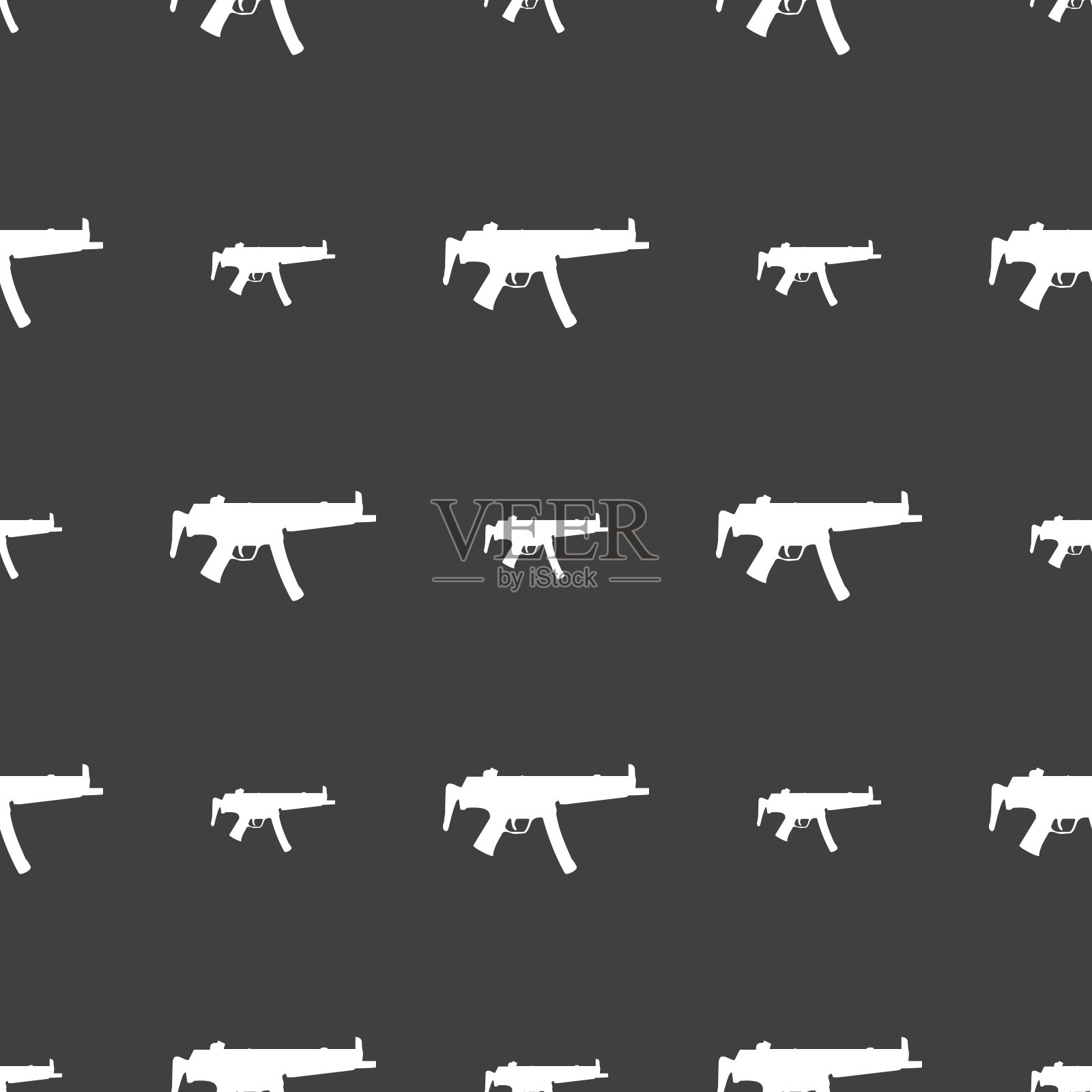 机关枪图标。灰色背景上的无缝模式。向量插画图片素材