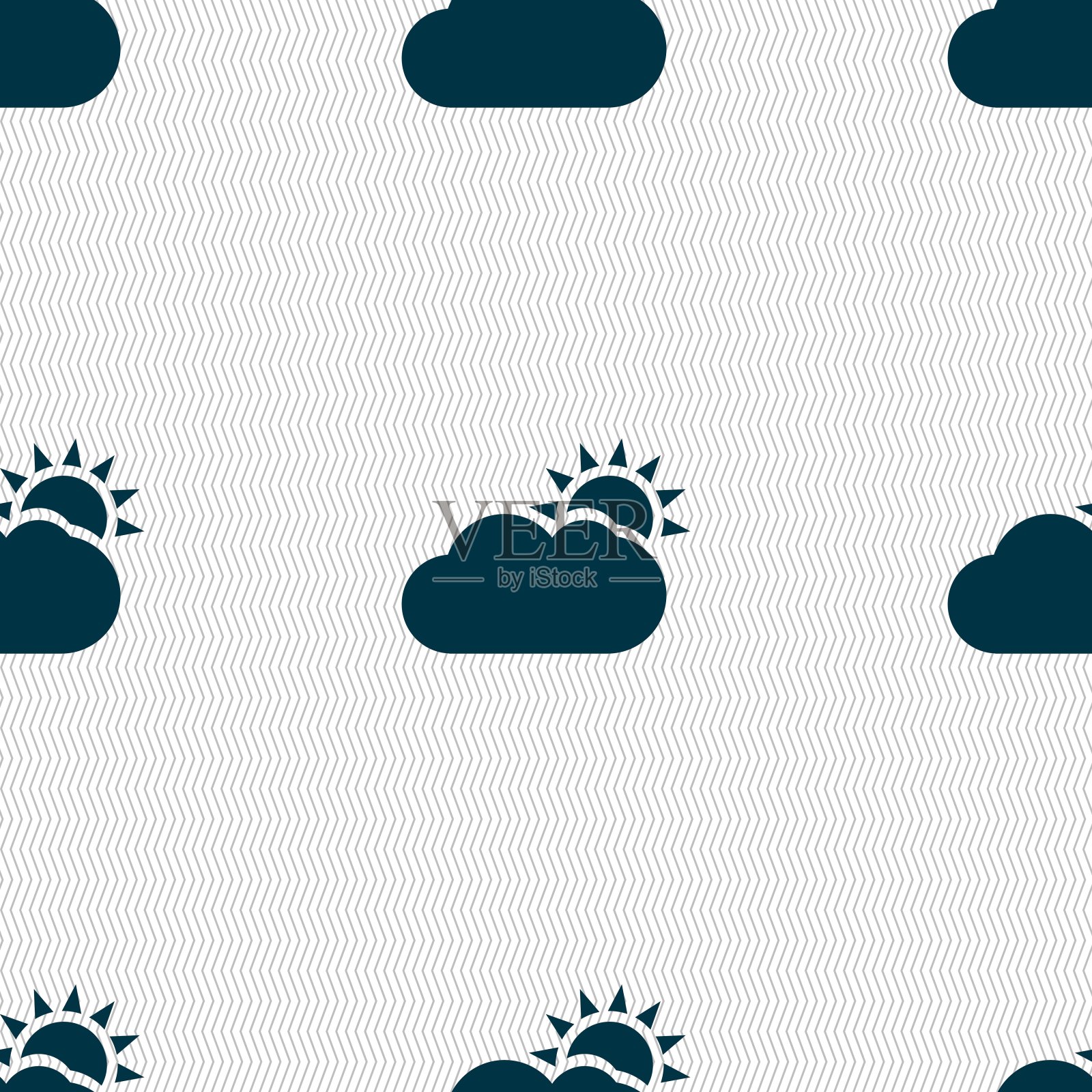 部分多云图标标志。无缝图案与几何纹理。向量插画图片素材