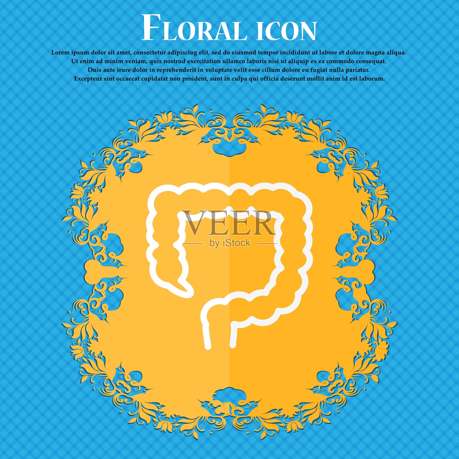 大肠图标。花卉平面设计的蓝色抽象背景与地方为您的文本。向量插画图片素材