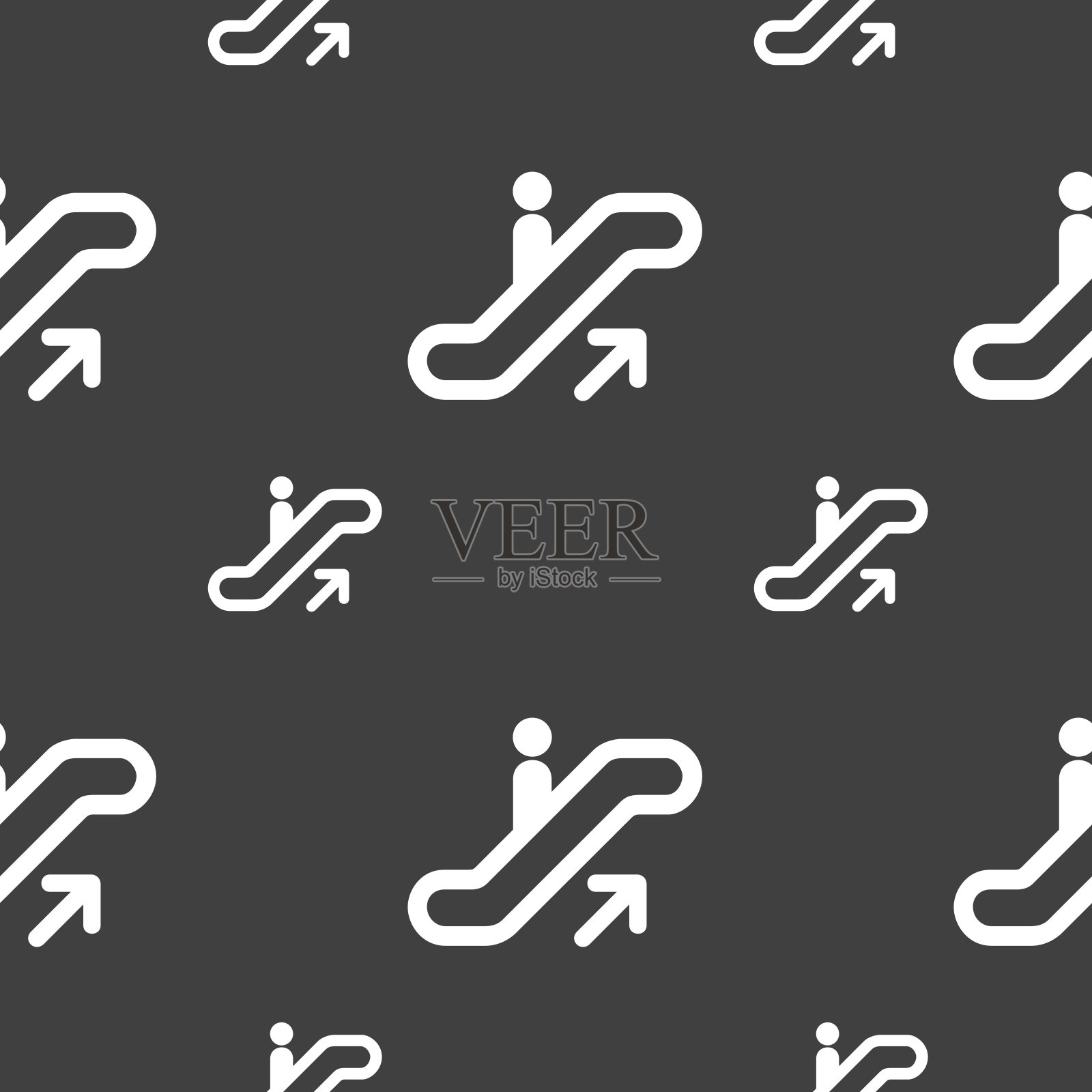 电梯，自动扶梯，楼梯图标标志。灰色背景上的无缝模式。向量插画图片素材