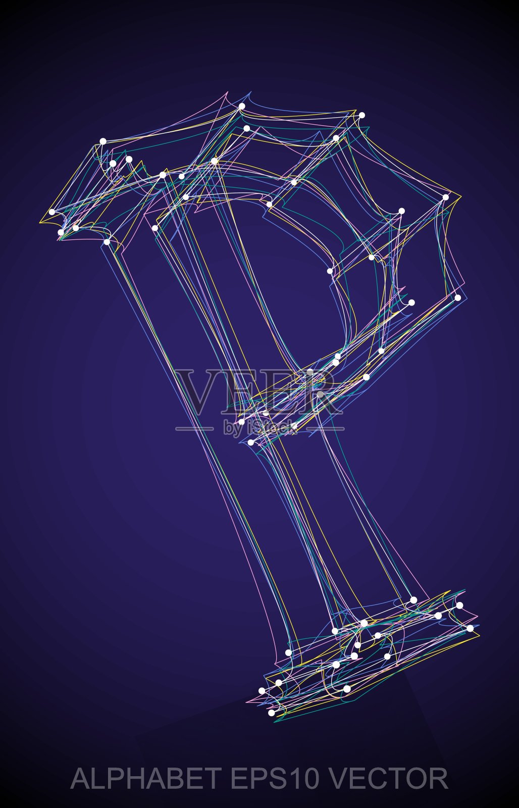 矢量插图的多色手绘P.手绘制3D P。设计元素图片