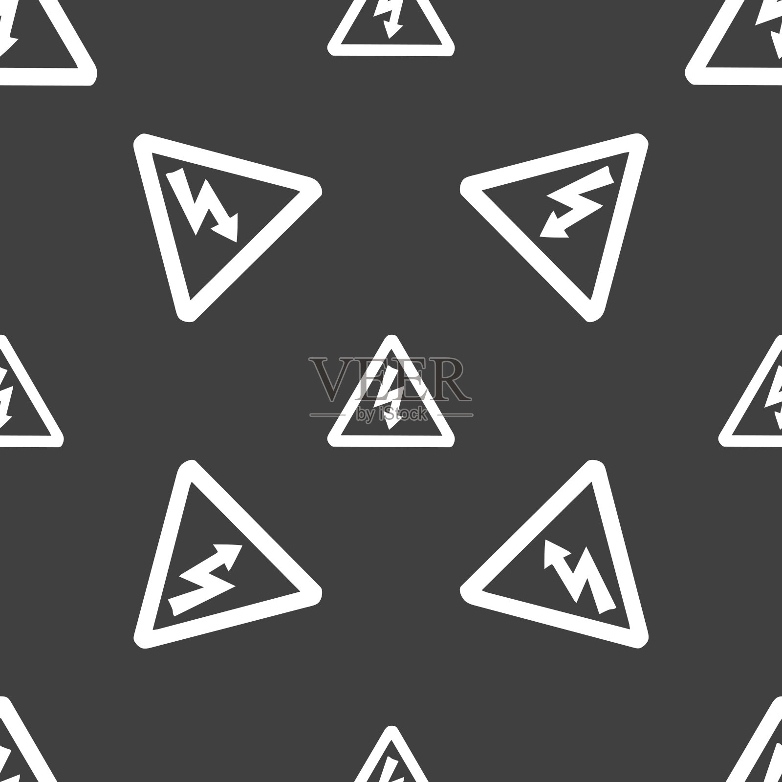 电压图标符号。灰色背景上的无缝模式。向量插画图片素材