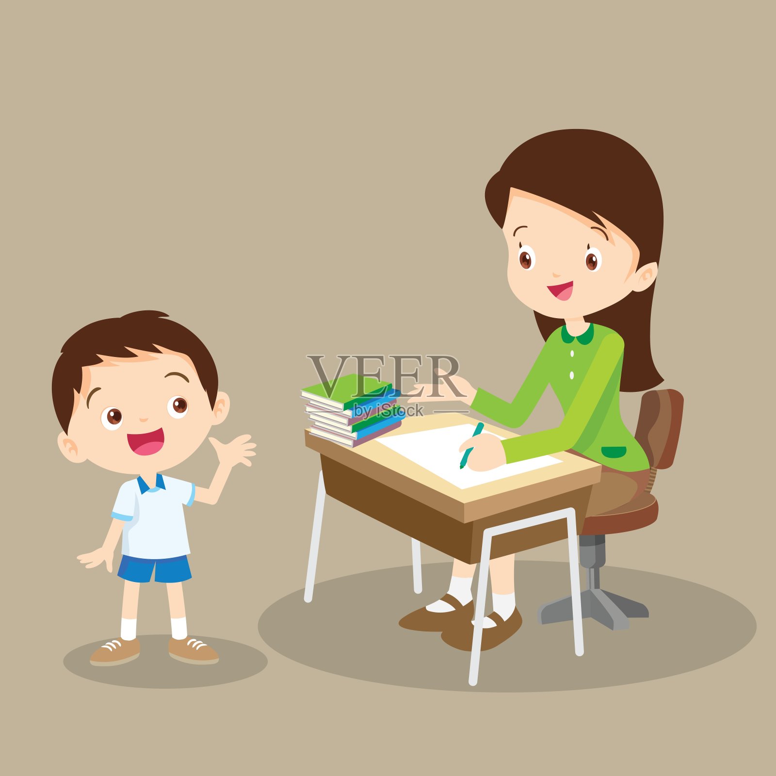 教师工作和与学生交谈插画图片素材