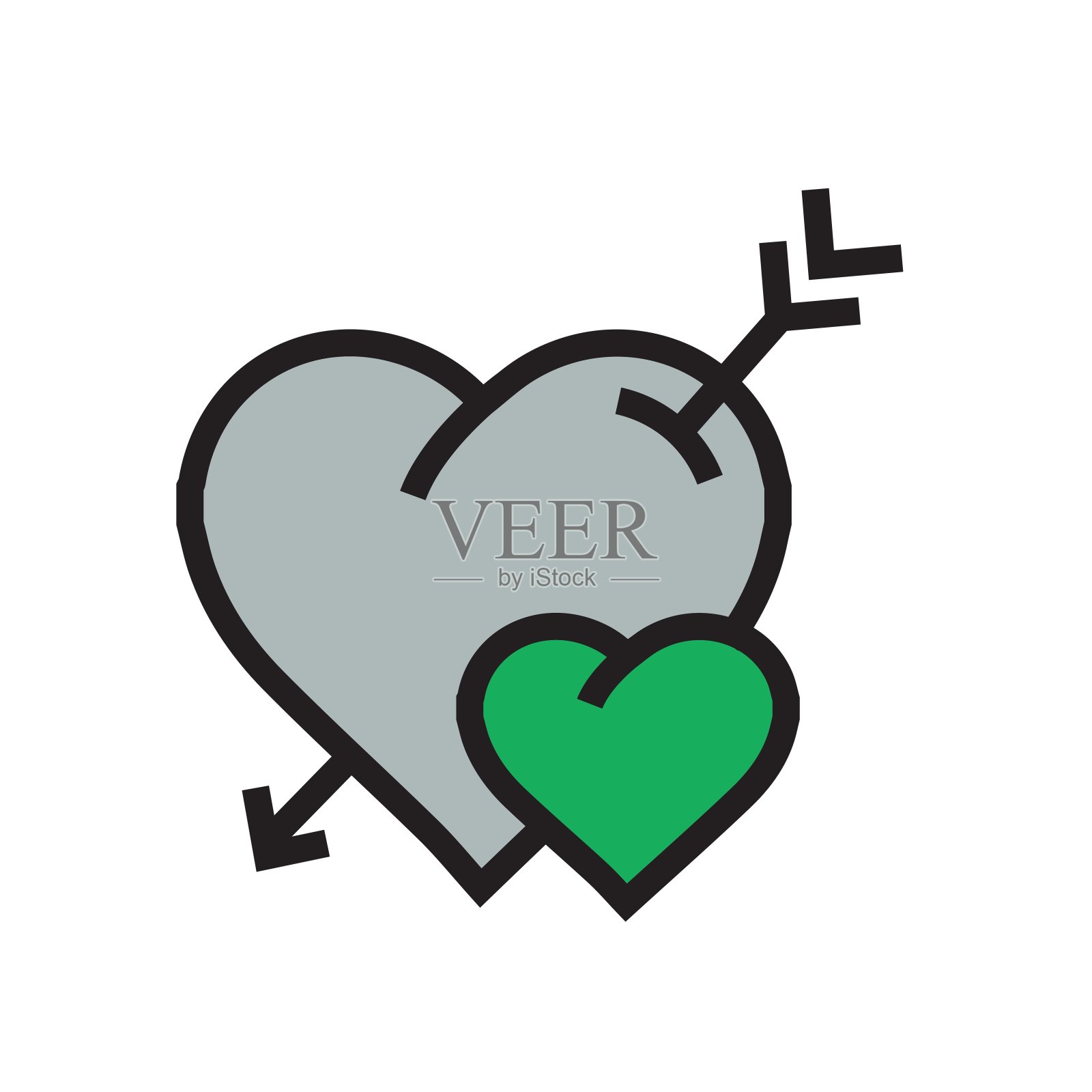 卡通心形箭头图标绿色插画图片素材