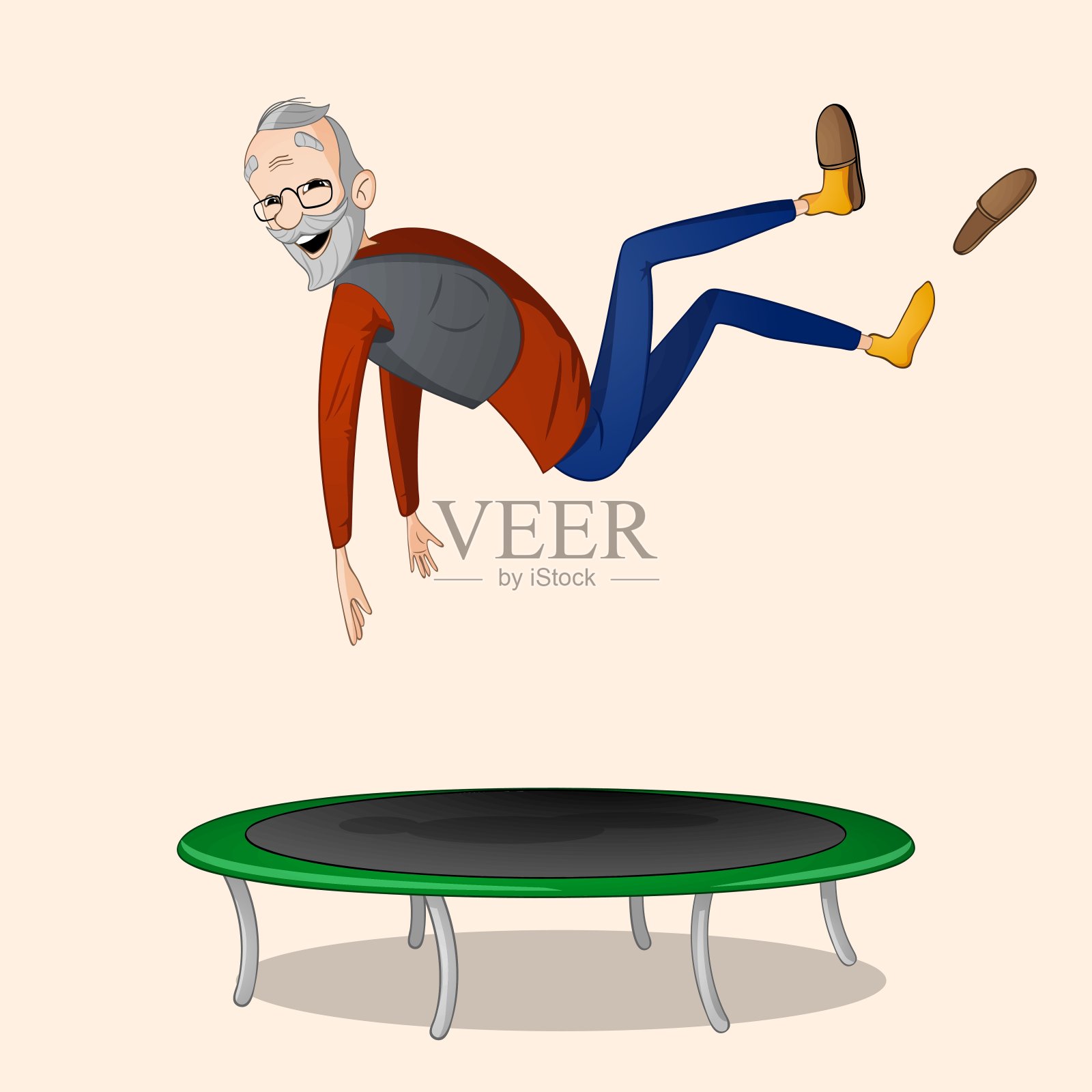 在蹦床上跳上跳下插画图片素材