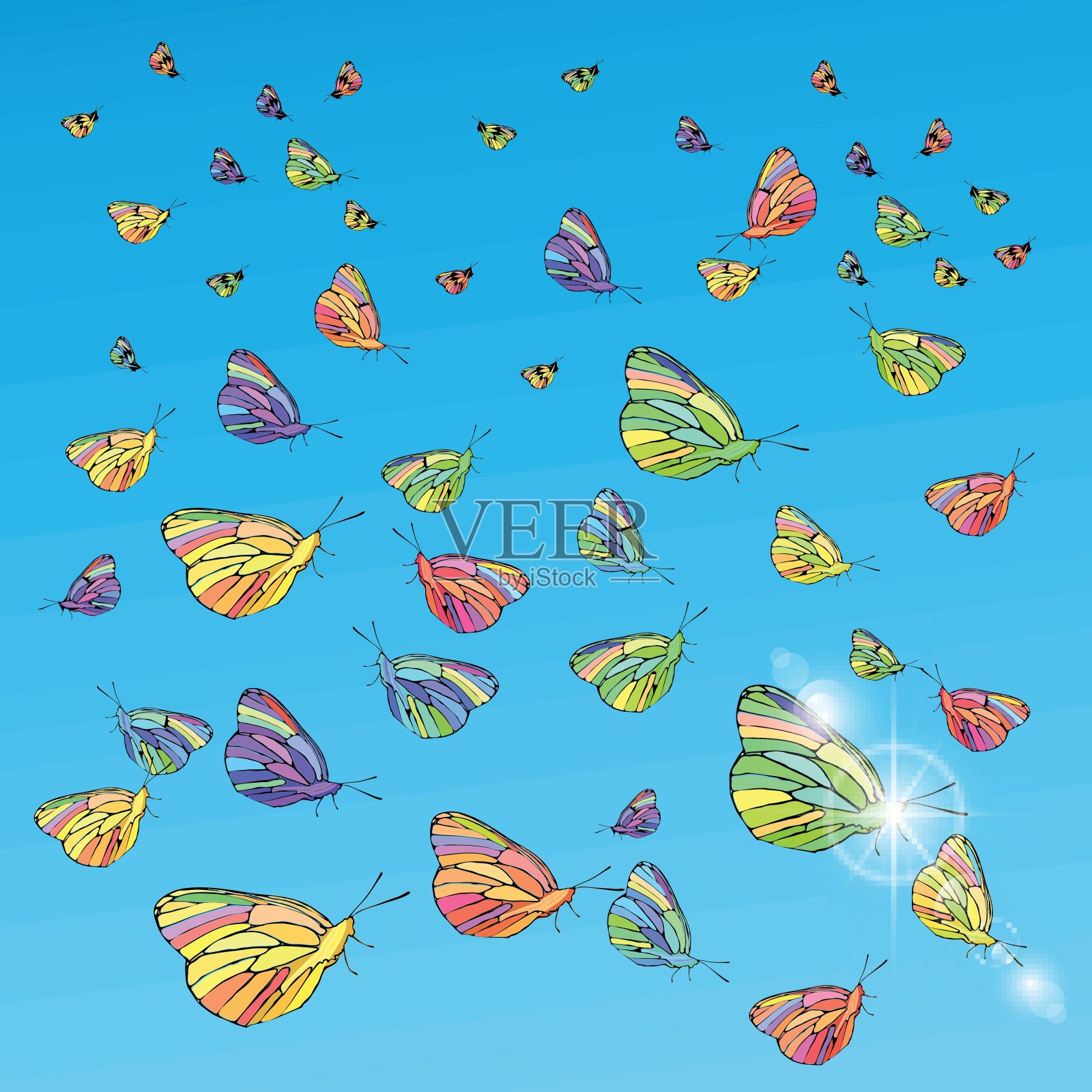 蝴蝶在空中飞舞。自由的概念插画图片素材