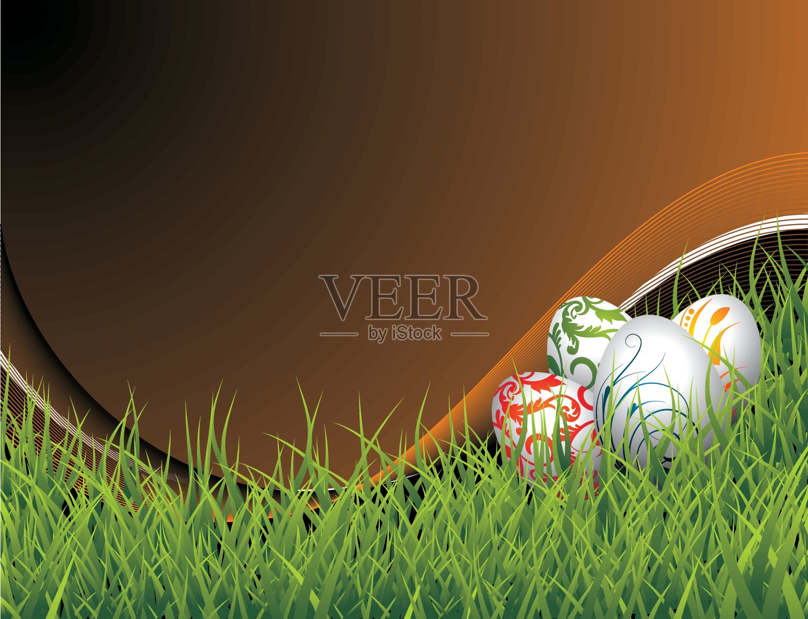 复活节插图与彩色彩蛋在春天的背景插画图片素材