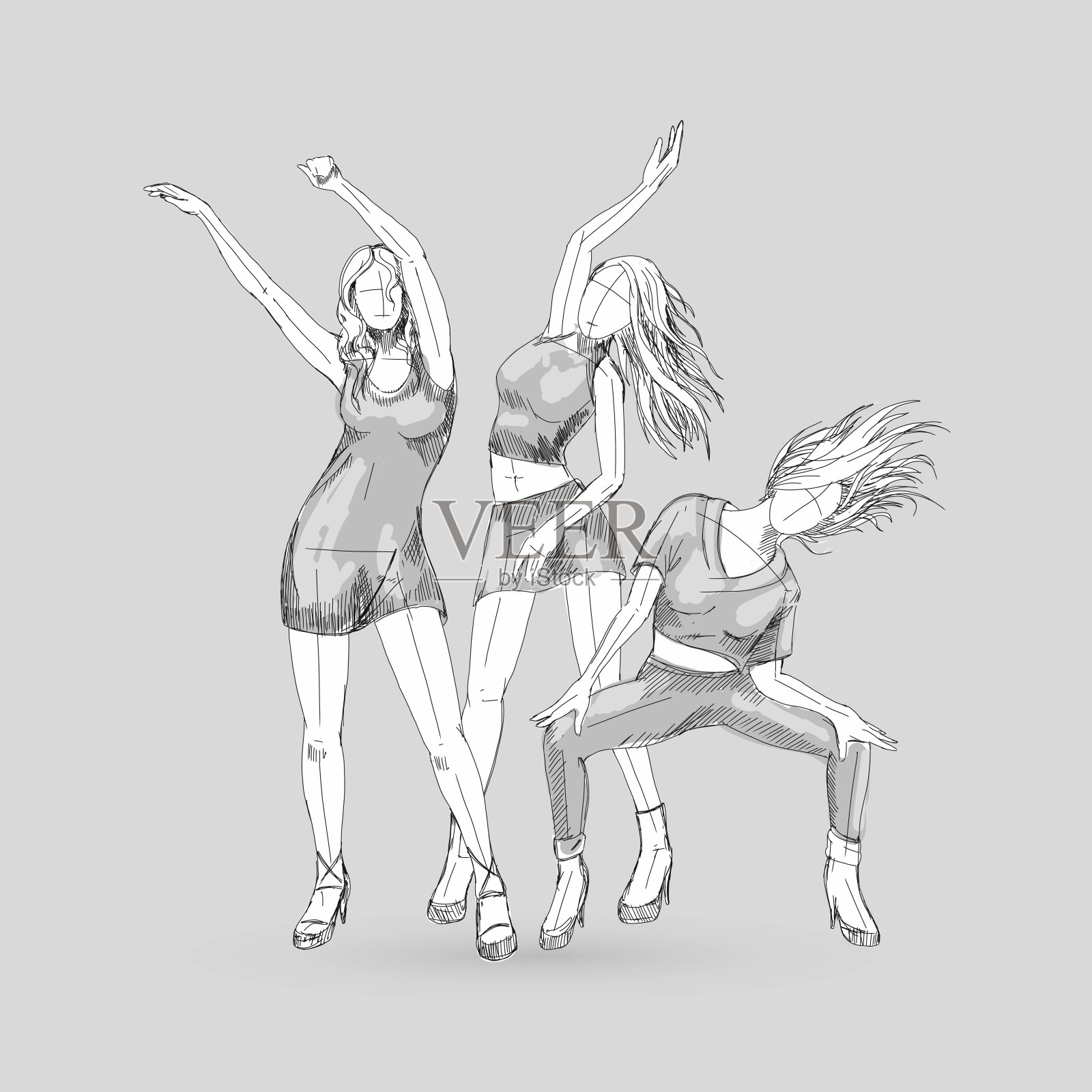 跳舞的女孩插画图片素材