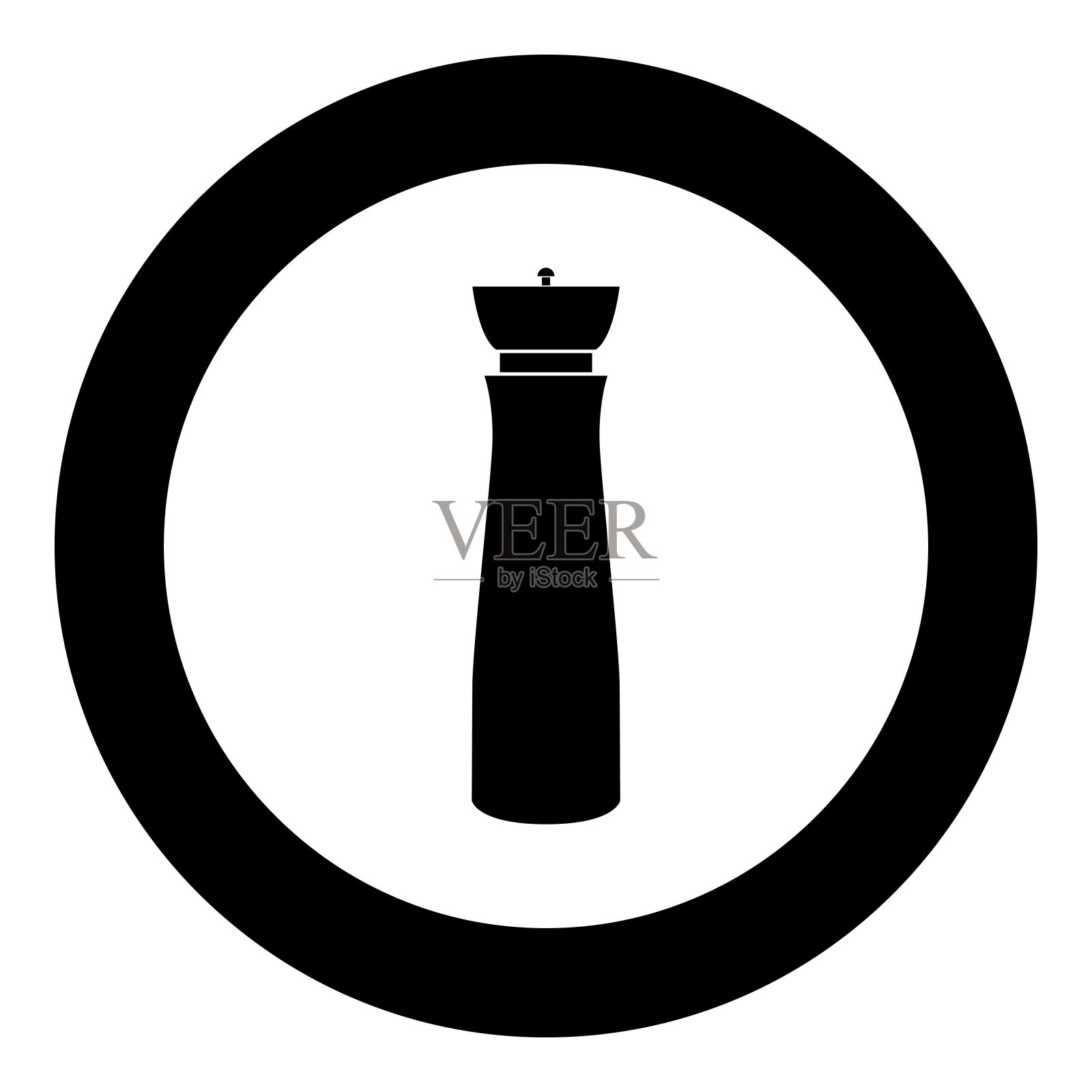 盐和胡椒磨黑色图标在圆形矢量插图图标素材