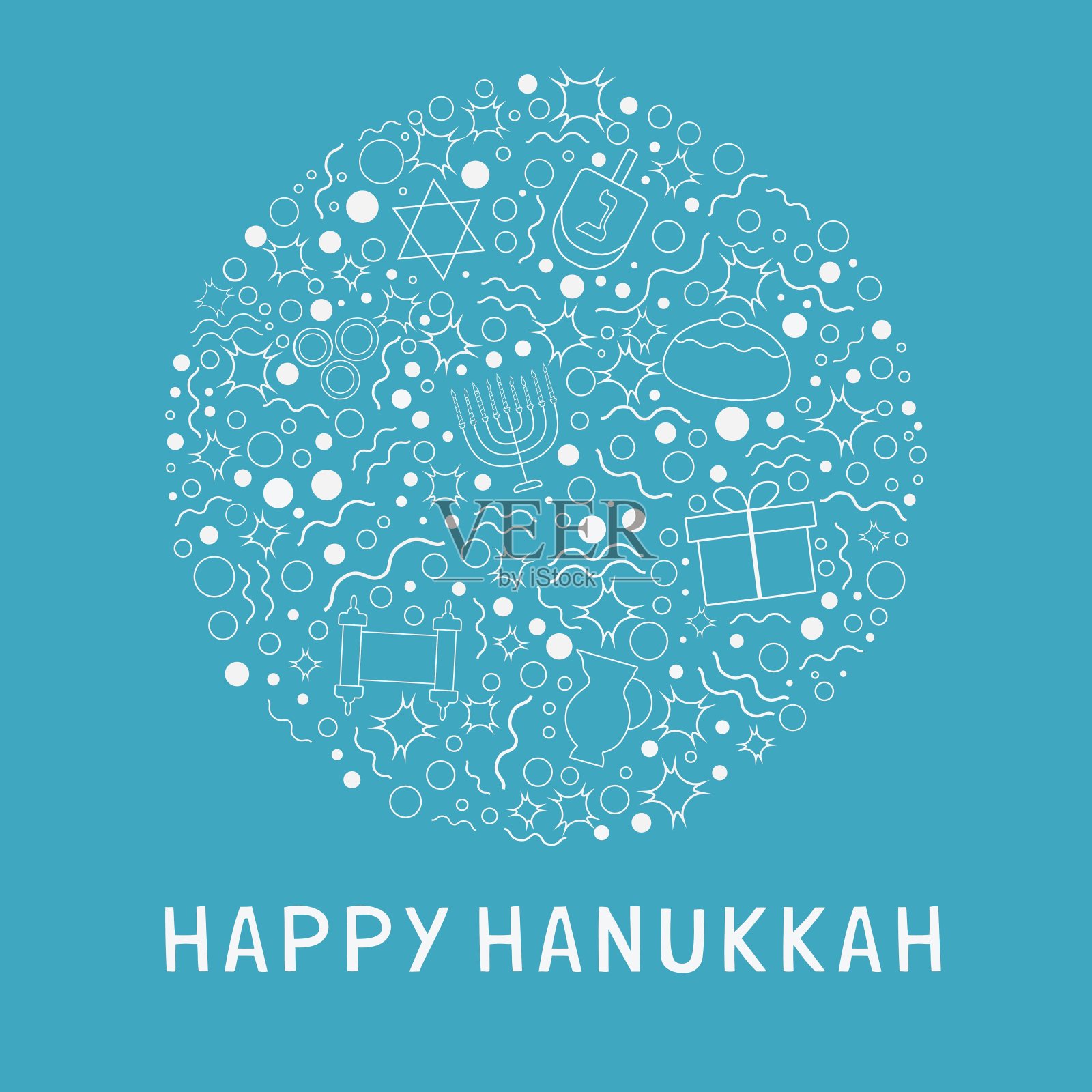 光明节平面设计白色细线图标设置在圆形设计模板素材