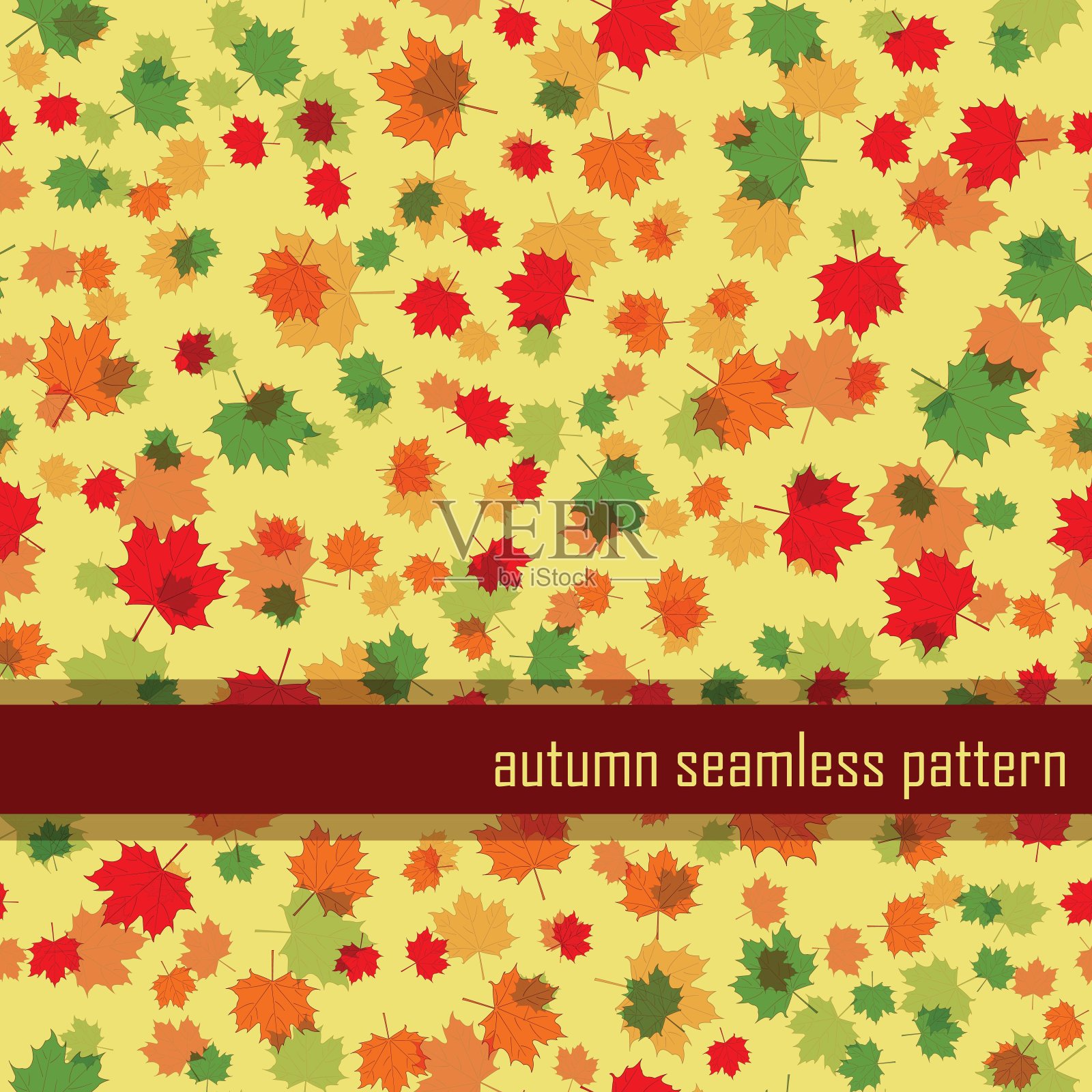 秋天无缝图案与枫叶。向量插画图片素材