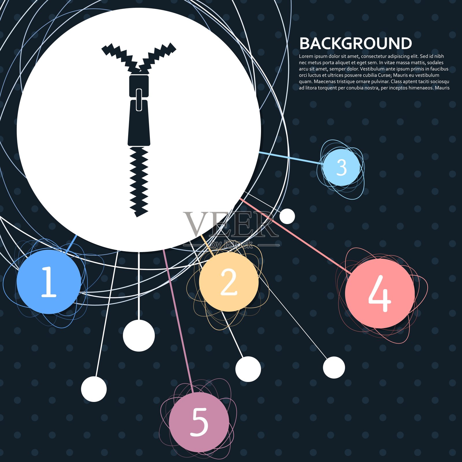 Zip图标与背景点和信息图表风格。向量插画图片素材