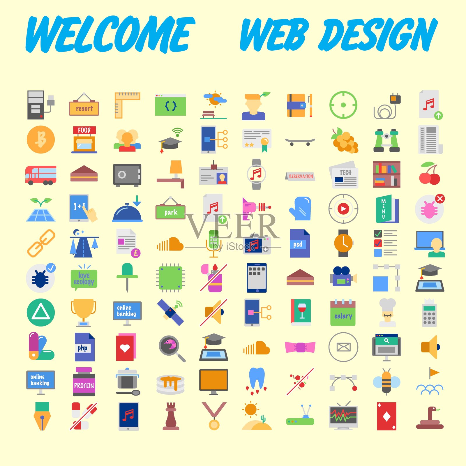 通用的一套社会，技术，家庭图标孤立的背景。设计在现代风格-材料设计。向量图标素材