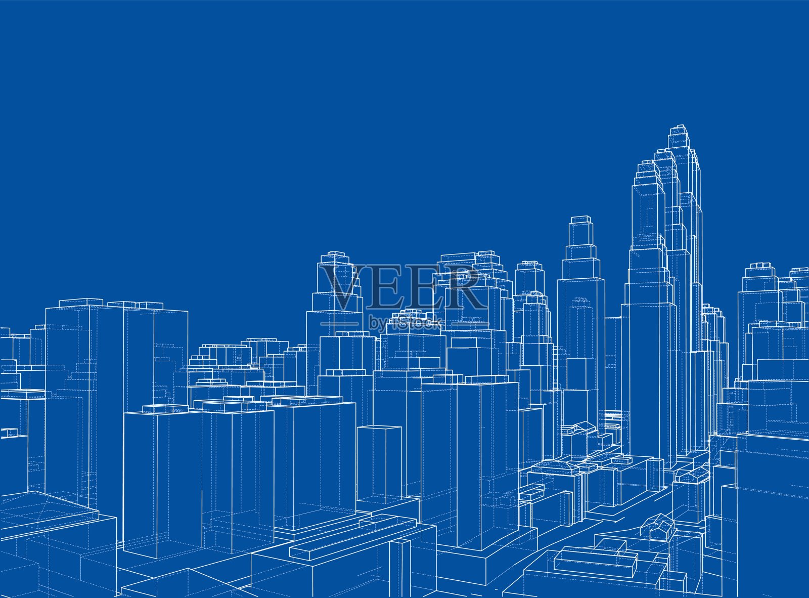 线框城市，蓝图风格。向量插画图片素材