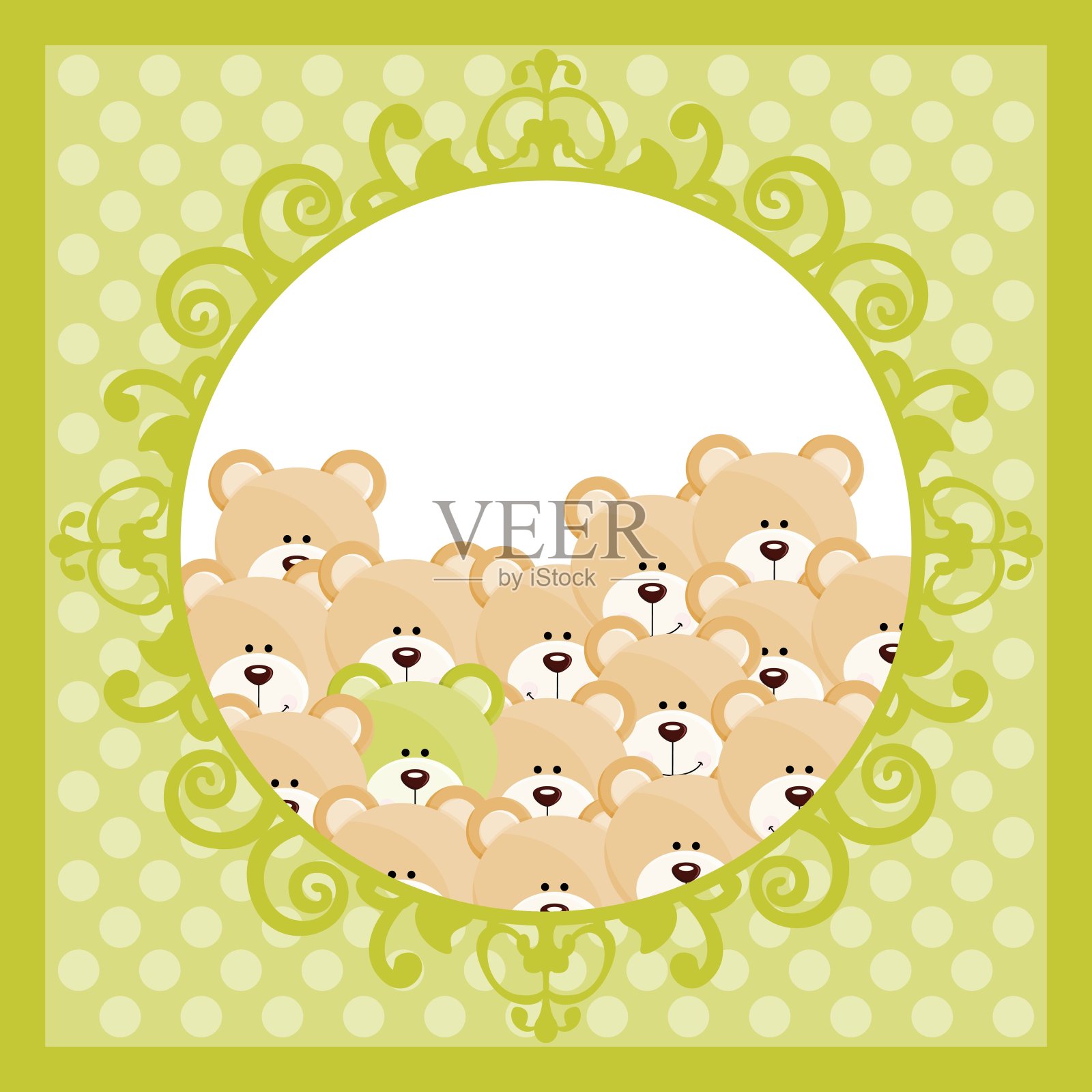 绿色背景上的泰迪熊插画图片素材