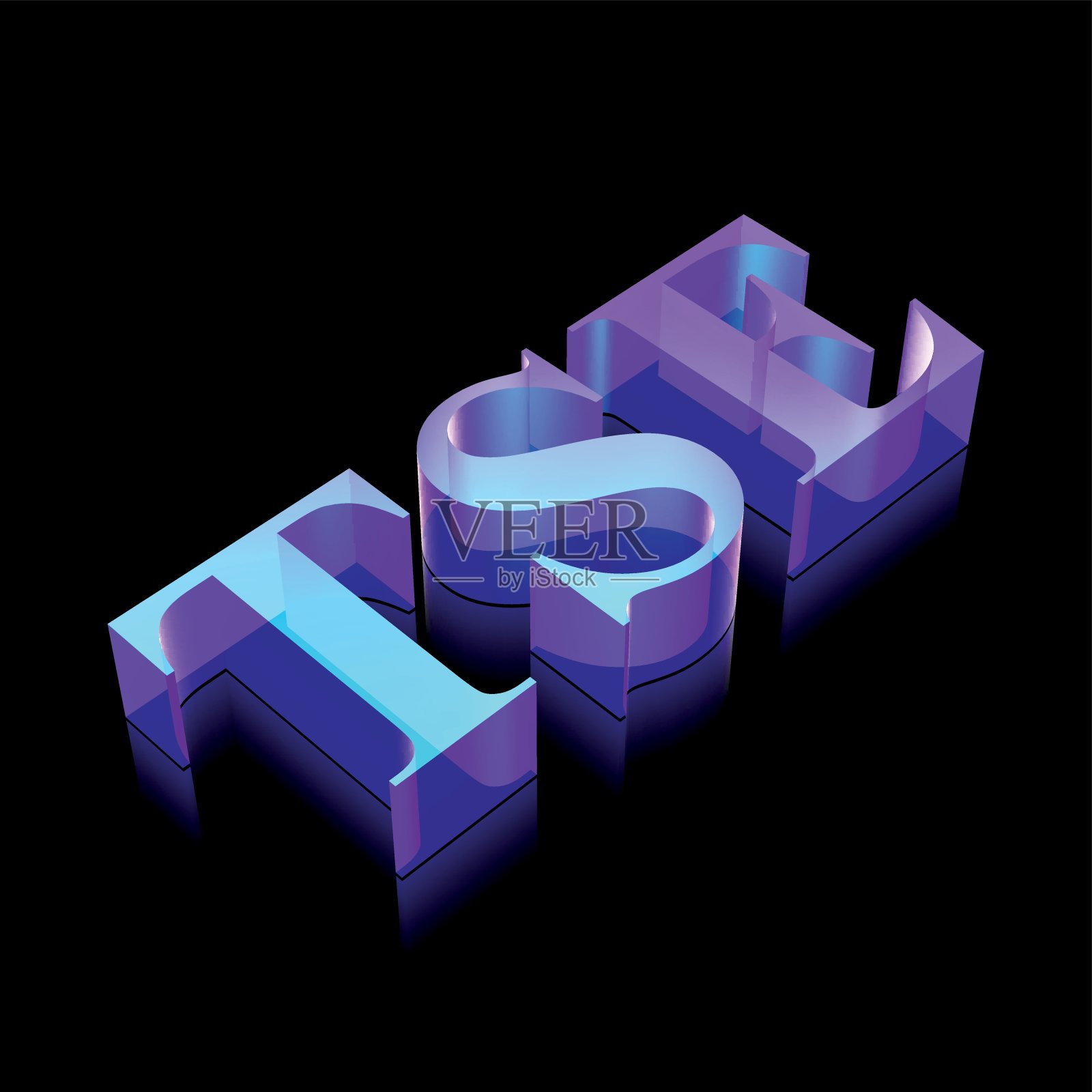 3d霓虹发光的角色TSE由玻璃制成，矢量插图。插画图片素材