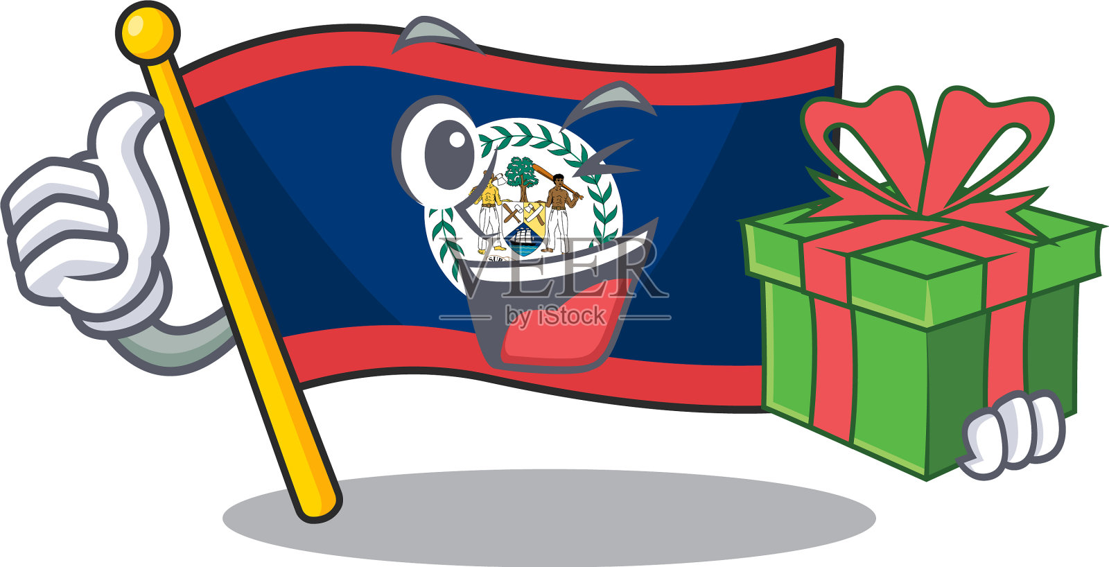 笑脸旗伯利兹字符与礼盒插画图片素材