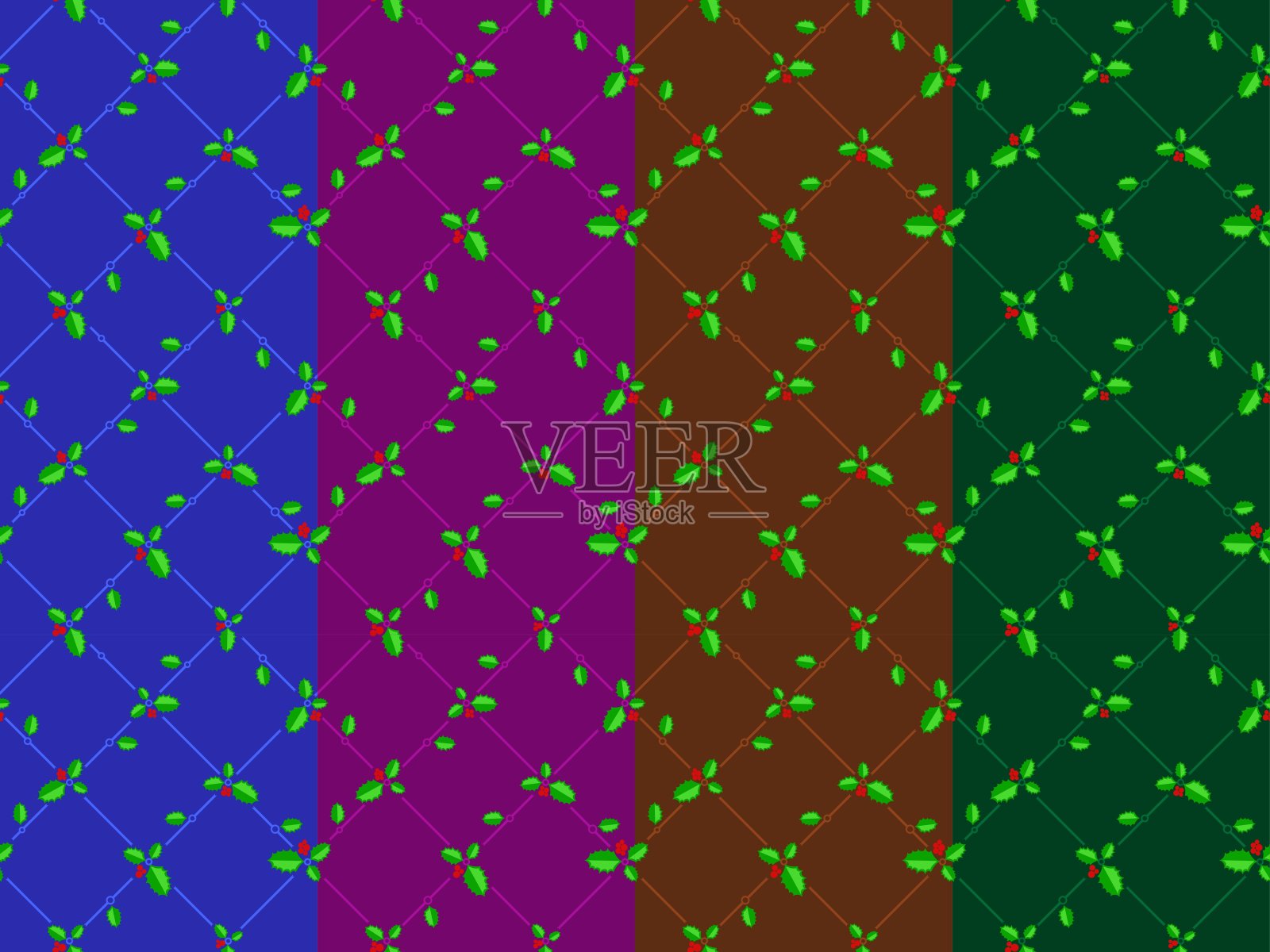 无缝圣诞图案与冬青浆果。插画图片素材