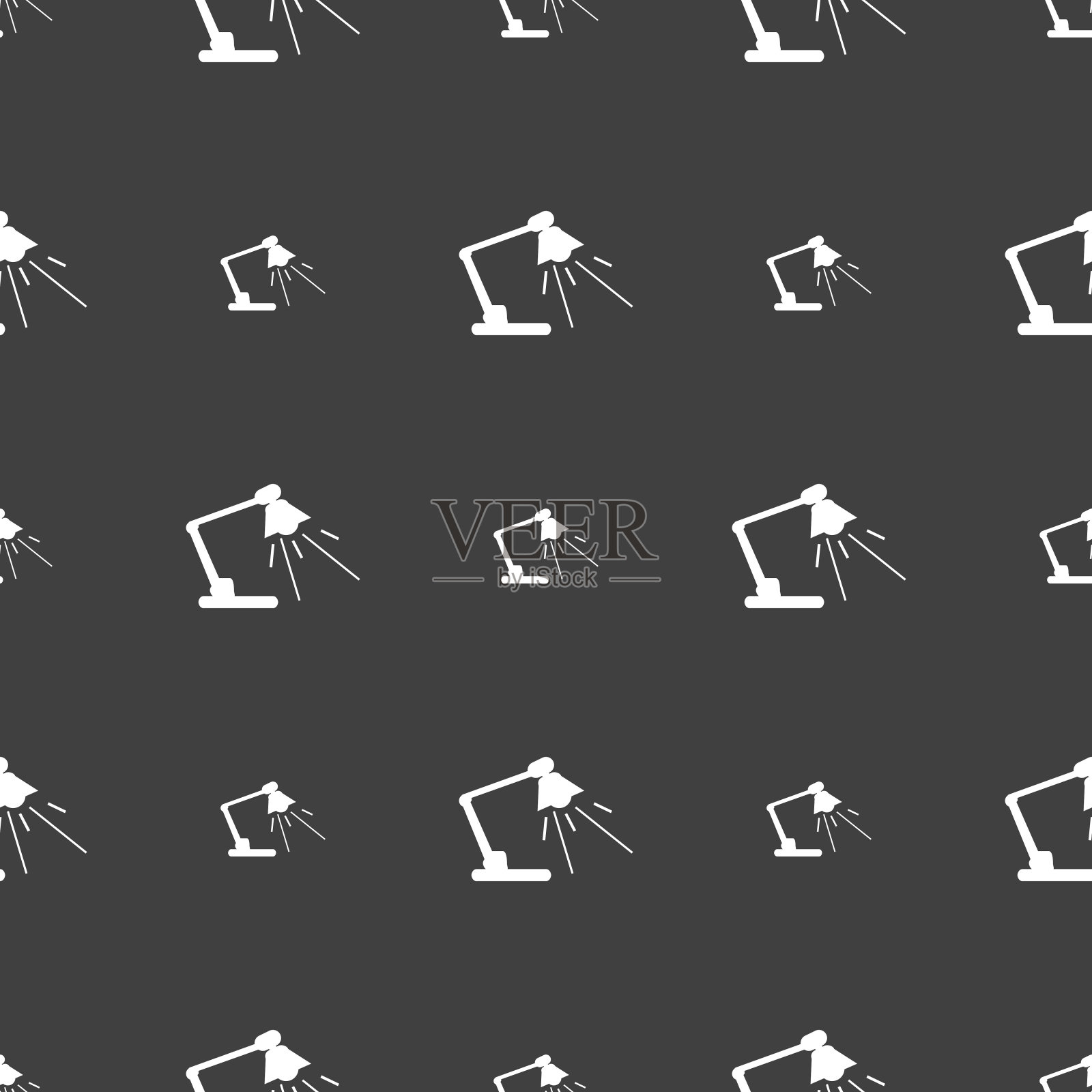 台灯的图标符号。灰色背景上的无缝模式。向量插画图片素材