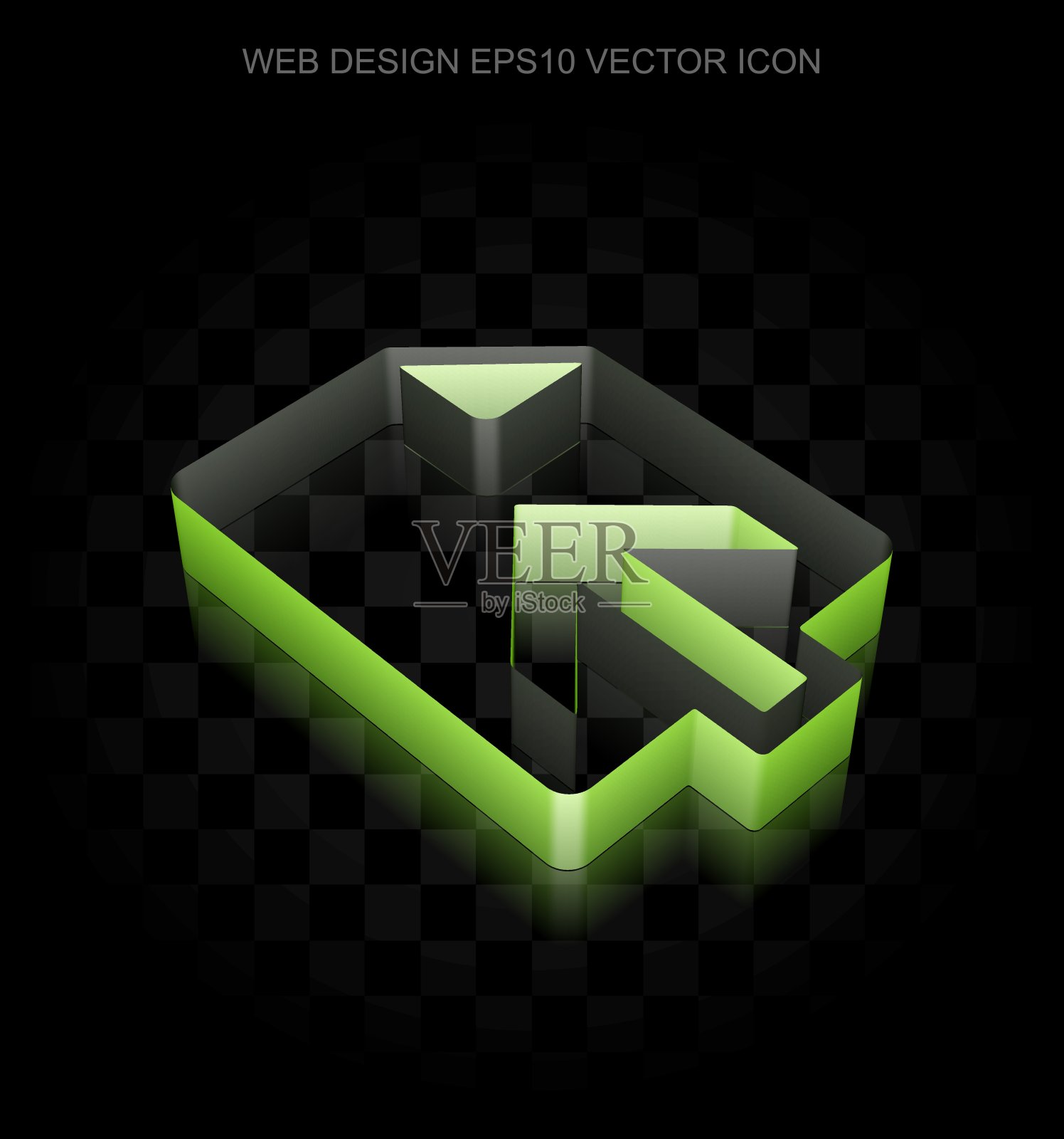 网页设计图标:绿色3d上传制成的纸，透明的阴影，EPS 10矢量。图标素材