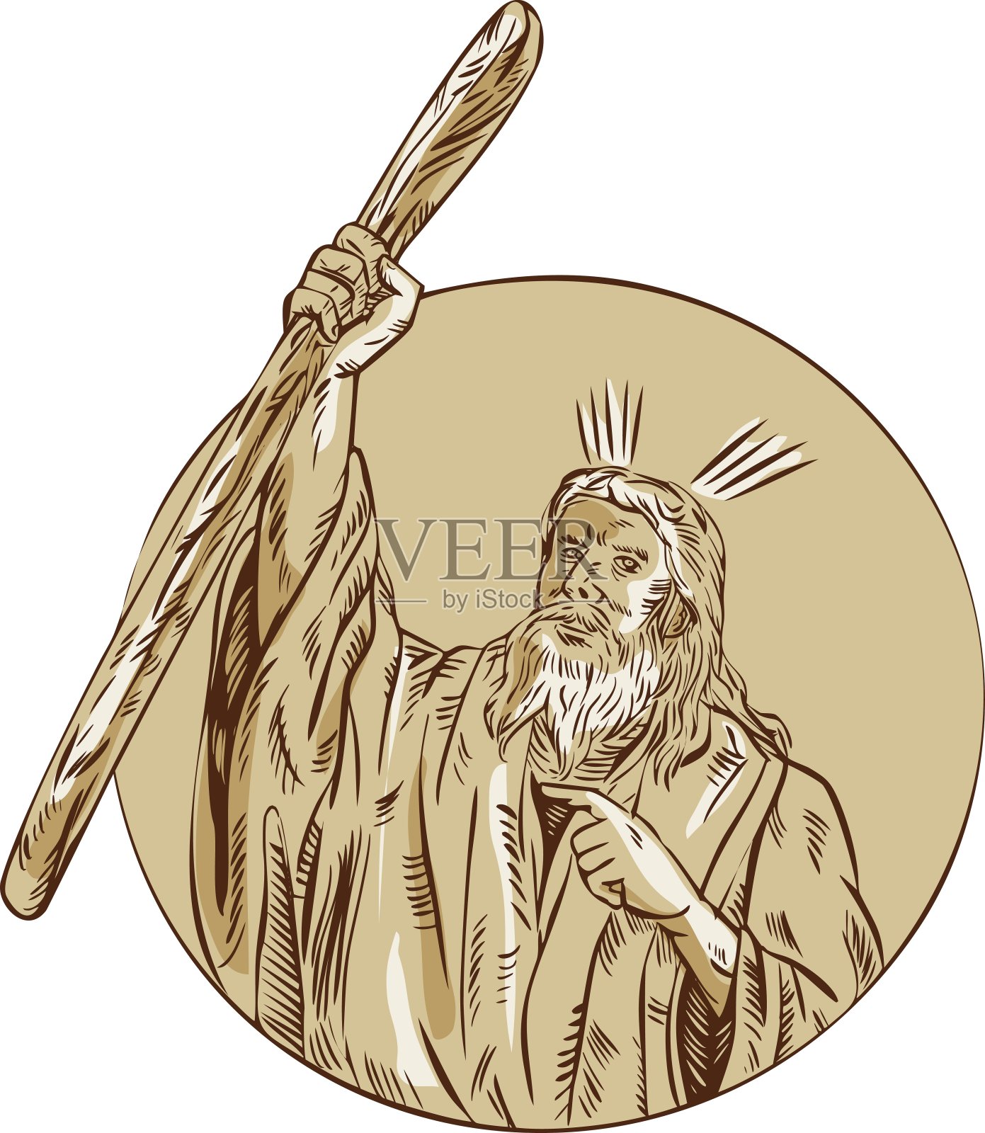 摩西举杖圆刻蚀插画图片素材