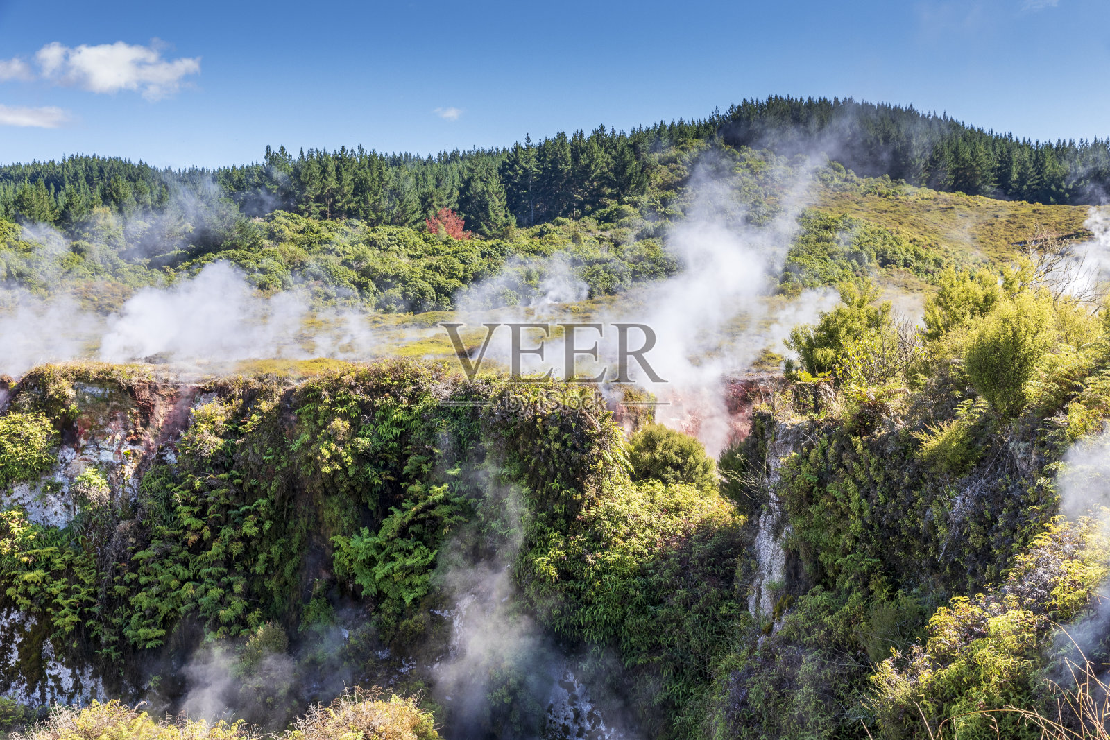 月球陨石坑，新西兰的温泉照片摄影图片