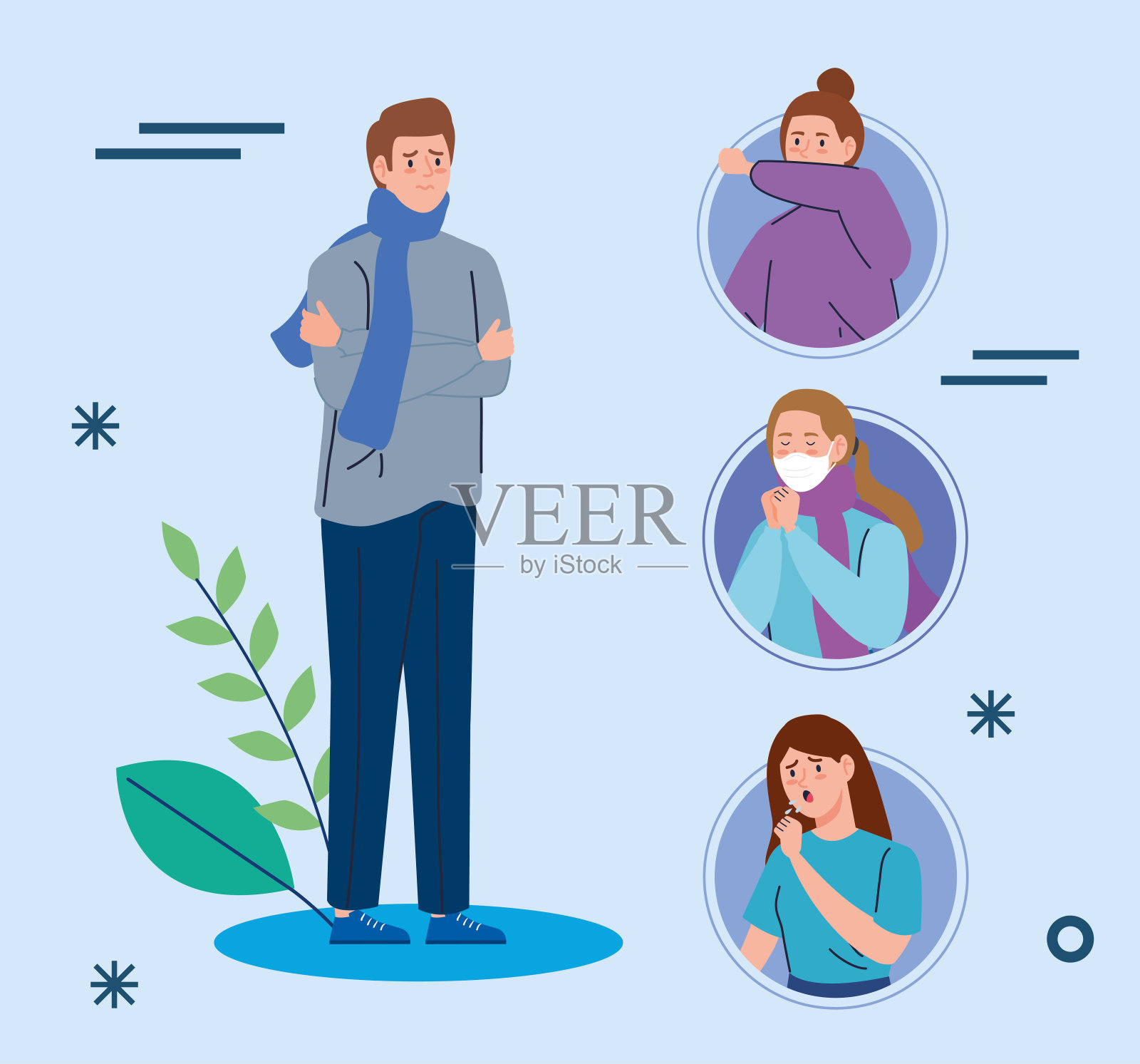 感染新型冠状病毒的一群年轻人插画图片素材