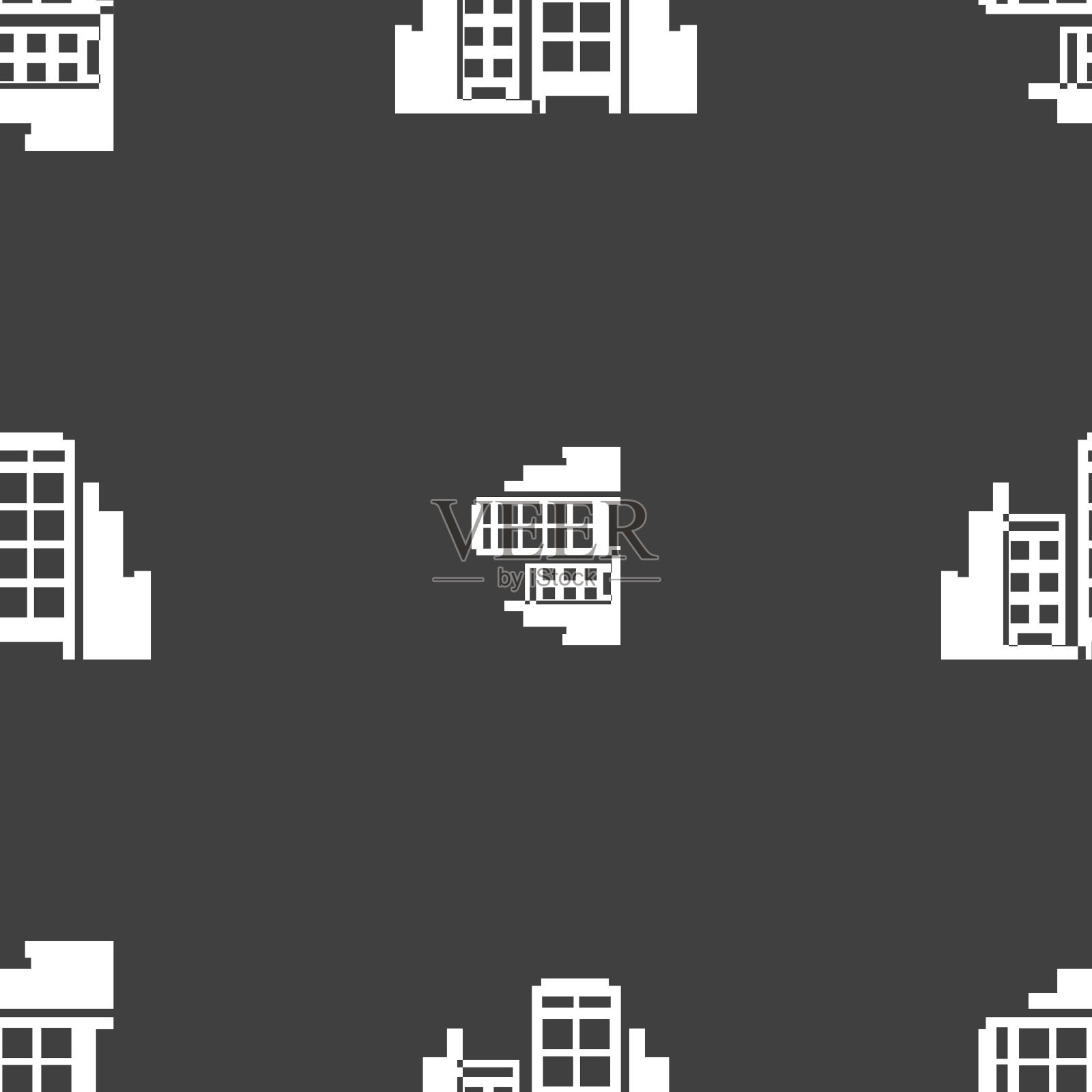 建筑图标符号。灰色背景上的无缝模式。向量插画图片素材