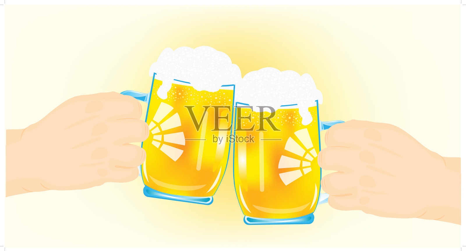 两只手拿着杯凉啤酒插画图片素材