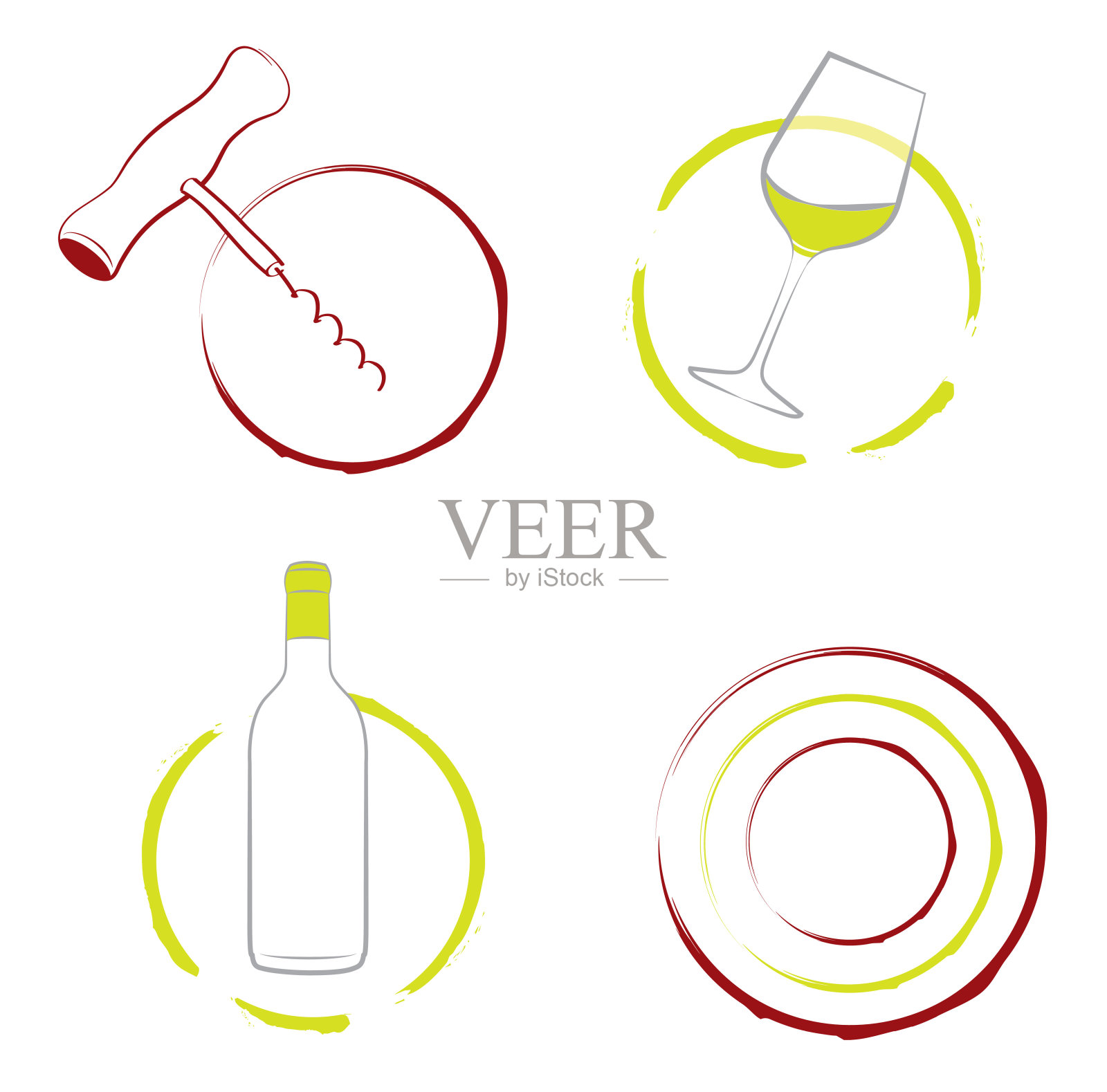 酒杯，酒瓶和开瓶器插画图片素材