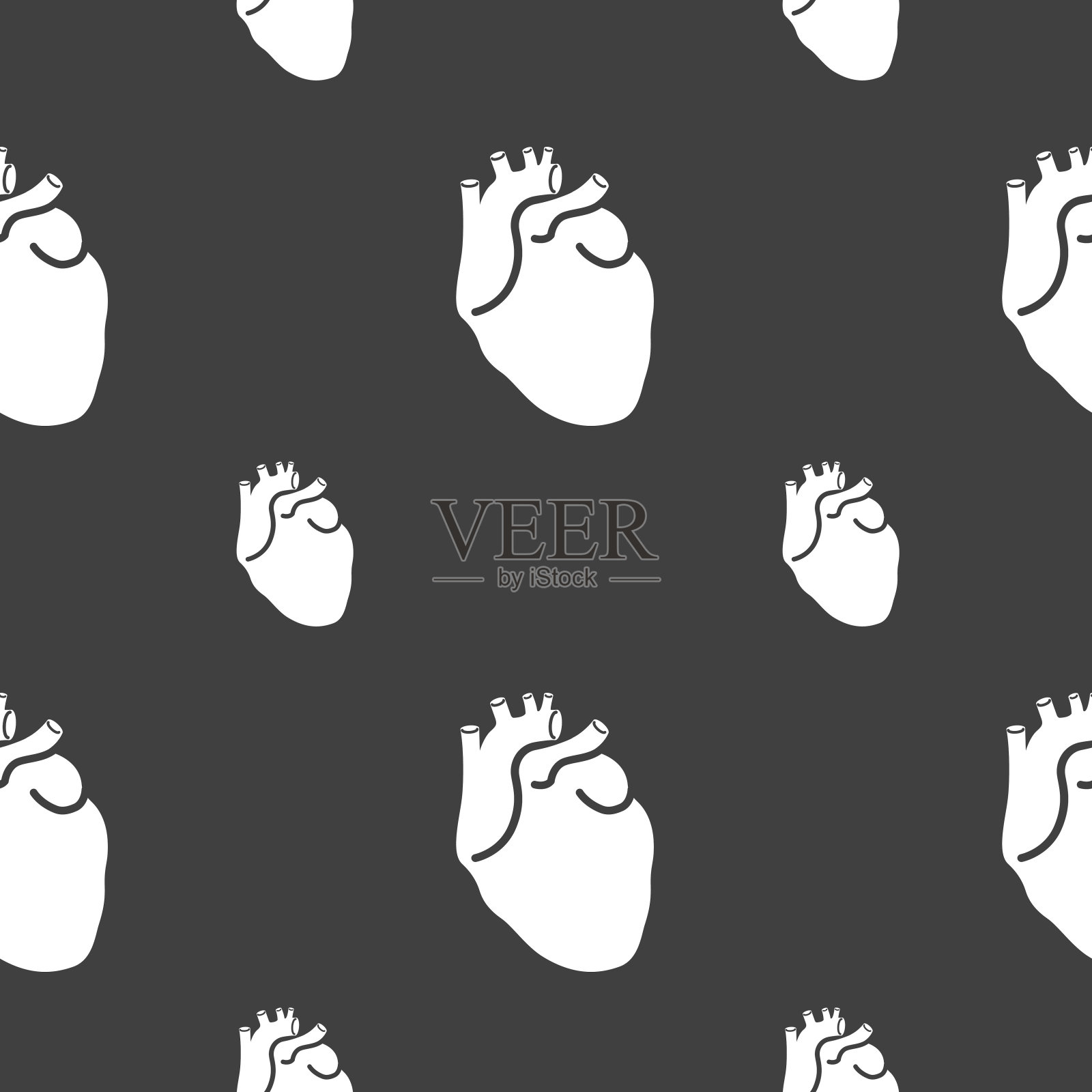 人类心脏的信号。灰色背景上的无缝模式。向量插画图片素材