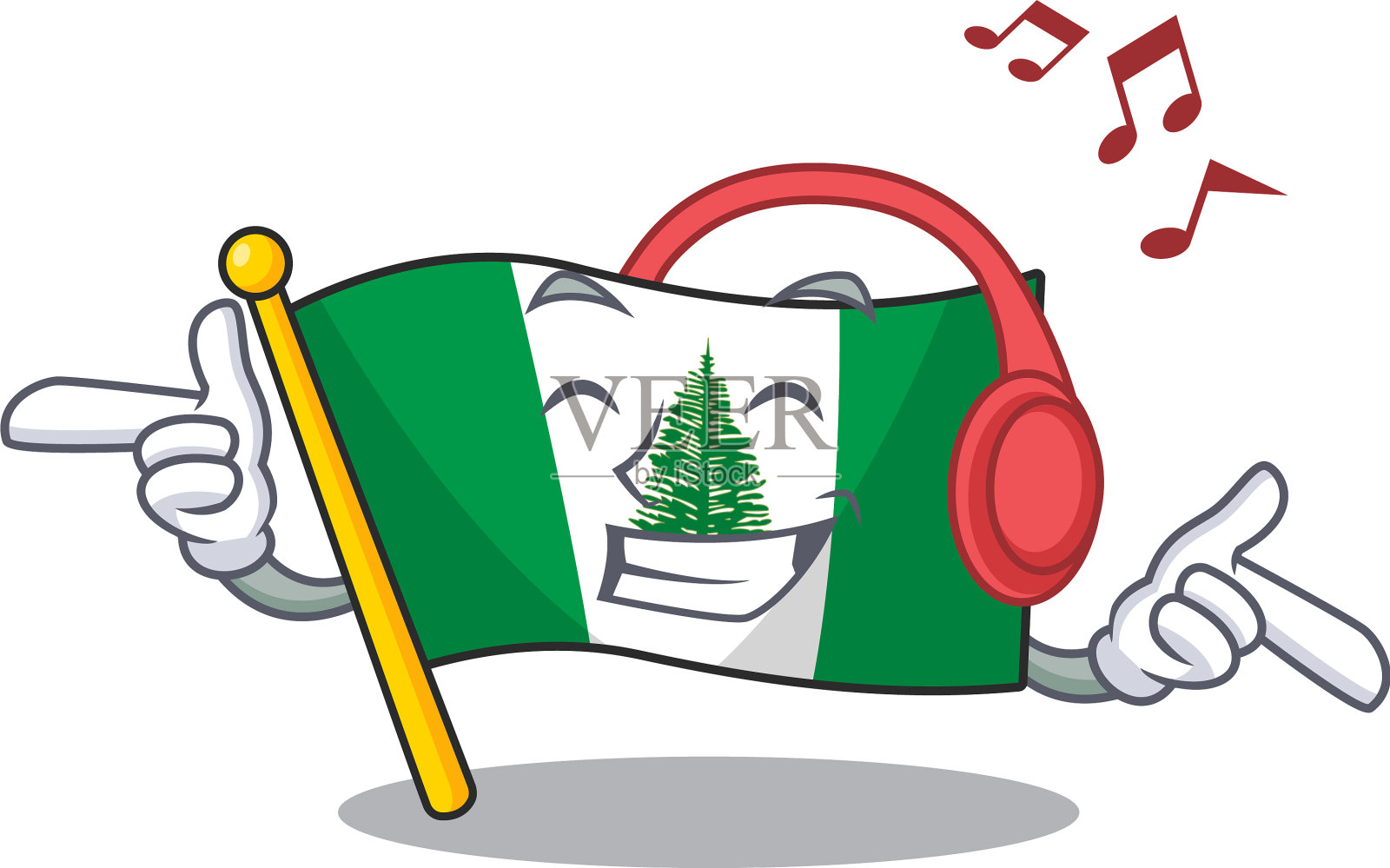 听音乐旗帜诺福克岛吉祥物卡通插画图片素材