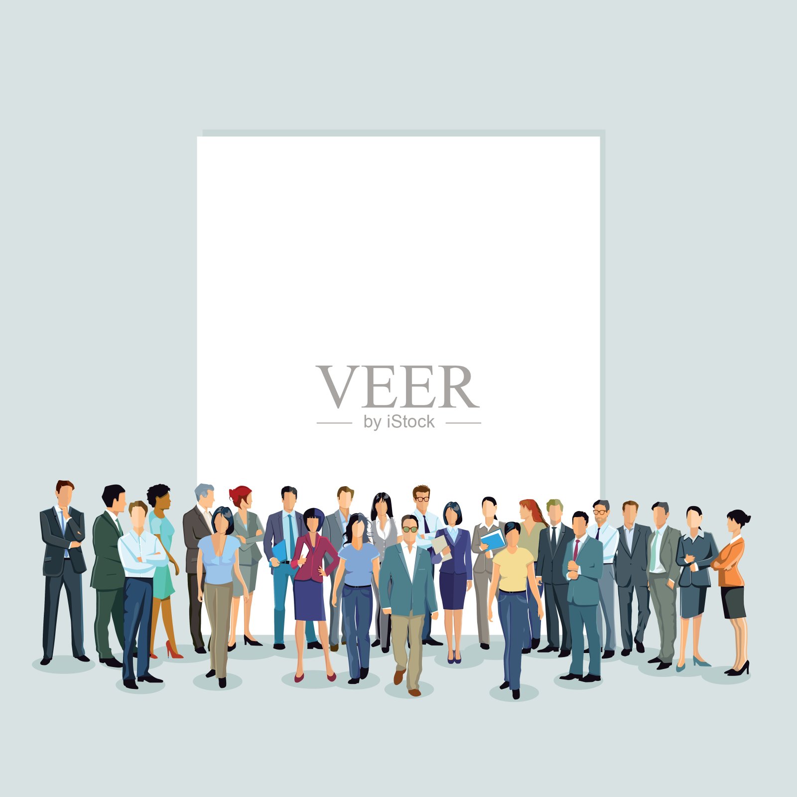 一群人在一堵白墙前插画图片素材