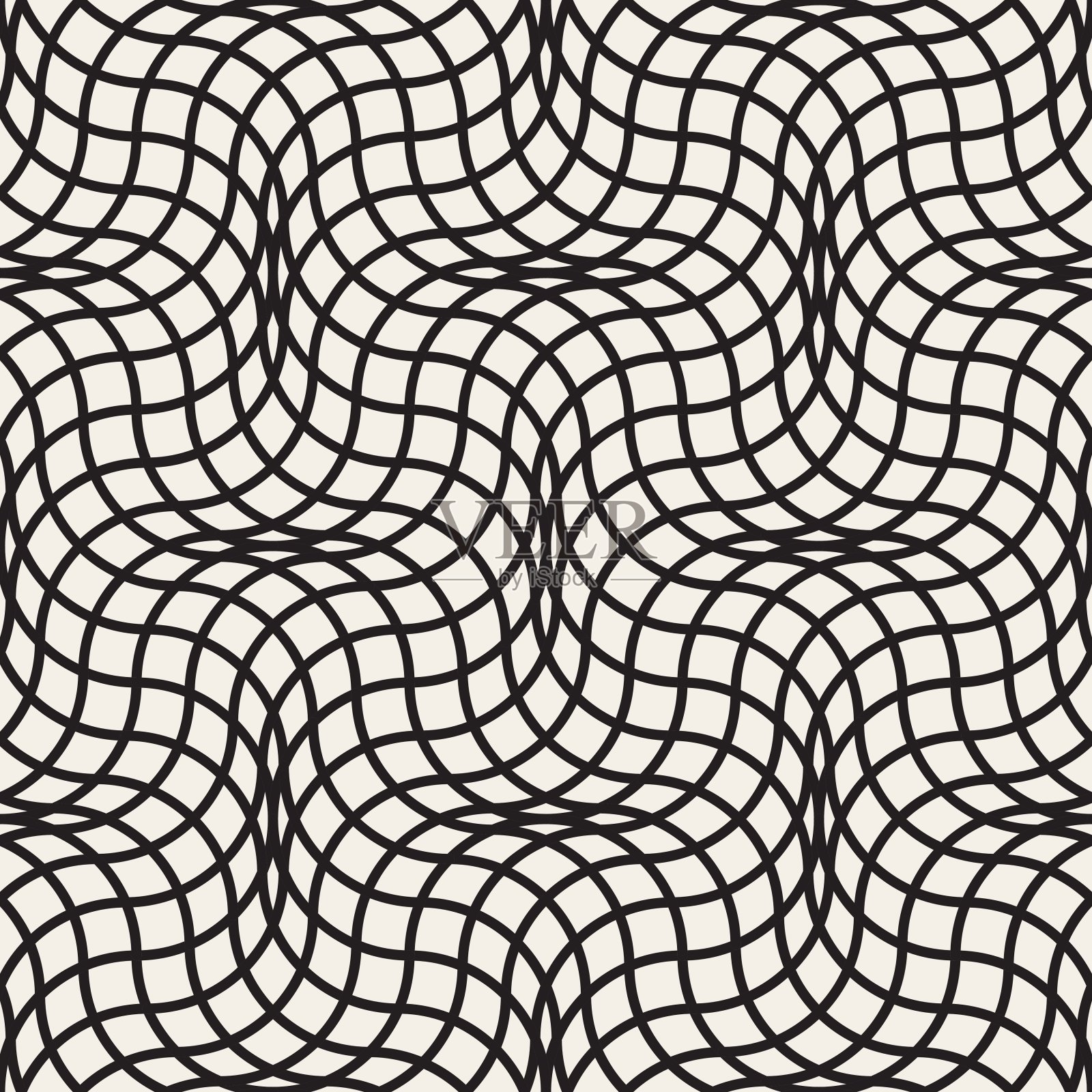 矢量无缝黑白波浪线格子图案插画图片素材