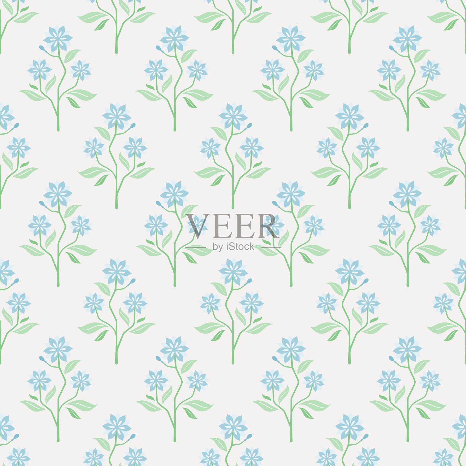 无缝矢量模式与蓝色花朵插画图片素材